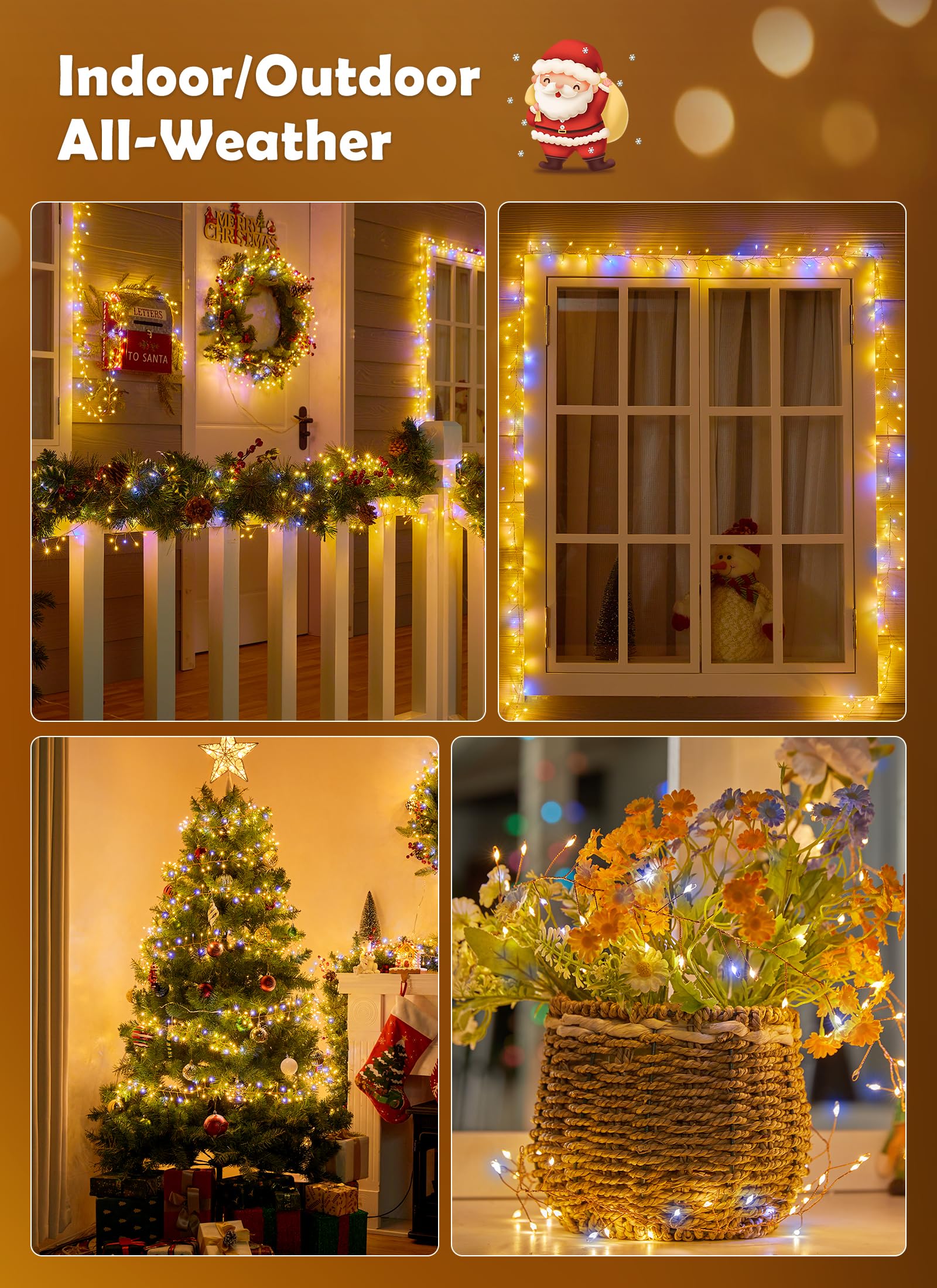 SmartDawn 10FT 200LED Breathing Fairy Lights, Warm White & Cool White, Copper, Waterproof String Lights for Indoor & Outdoor Decor