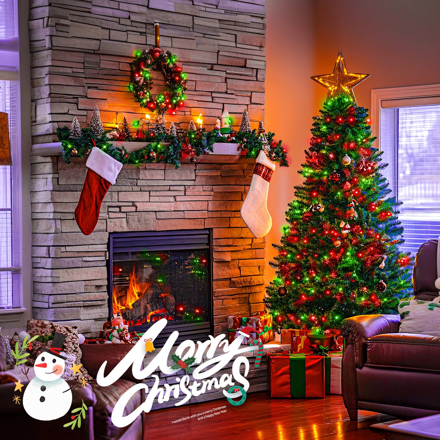 Jmexsuss 2 Pack 100 Led Red And Green Christmas Lights, Battery Operated Christmas Tree Lights With Remote, Each 33 Ft Battery S