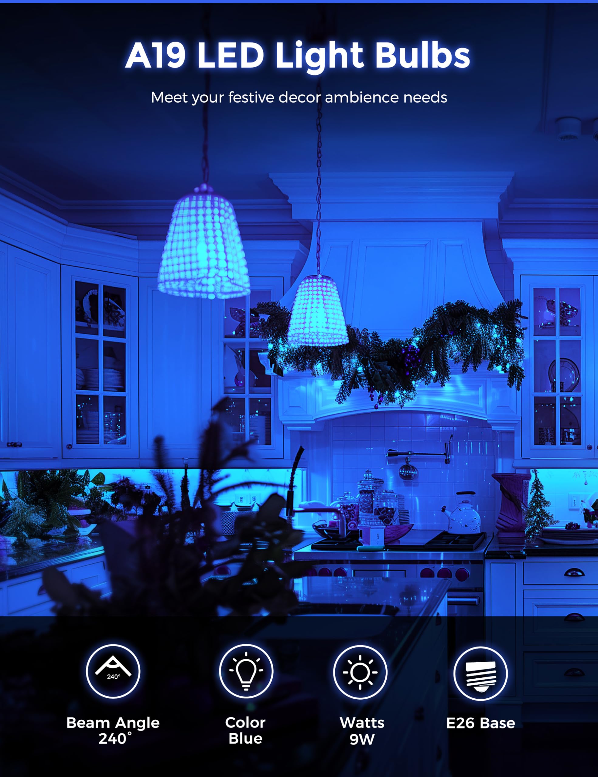 Doresshop Blue Light Bulbs, 9W (60 Watt Equivalent) - E26 Base Blue Led Bulb, 720Lm Outdoor For Fourth Of July Parties, Poolside