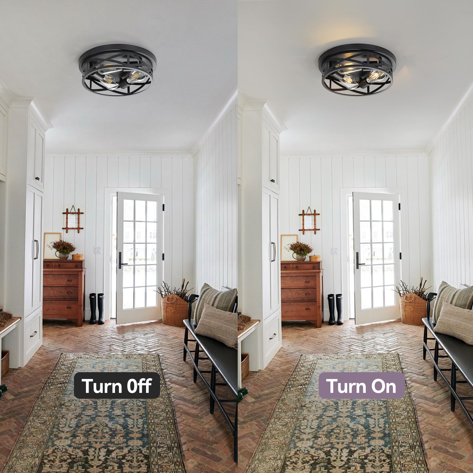 Sewterolyn 13 Inch Black Flush Mount Ceiling Light Fixtures,3-Light Industrial Farmhouse Ceiling Light Fixture,Black Light Fixtu