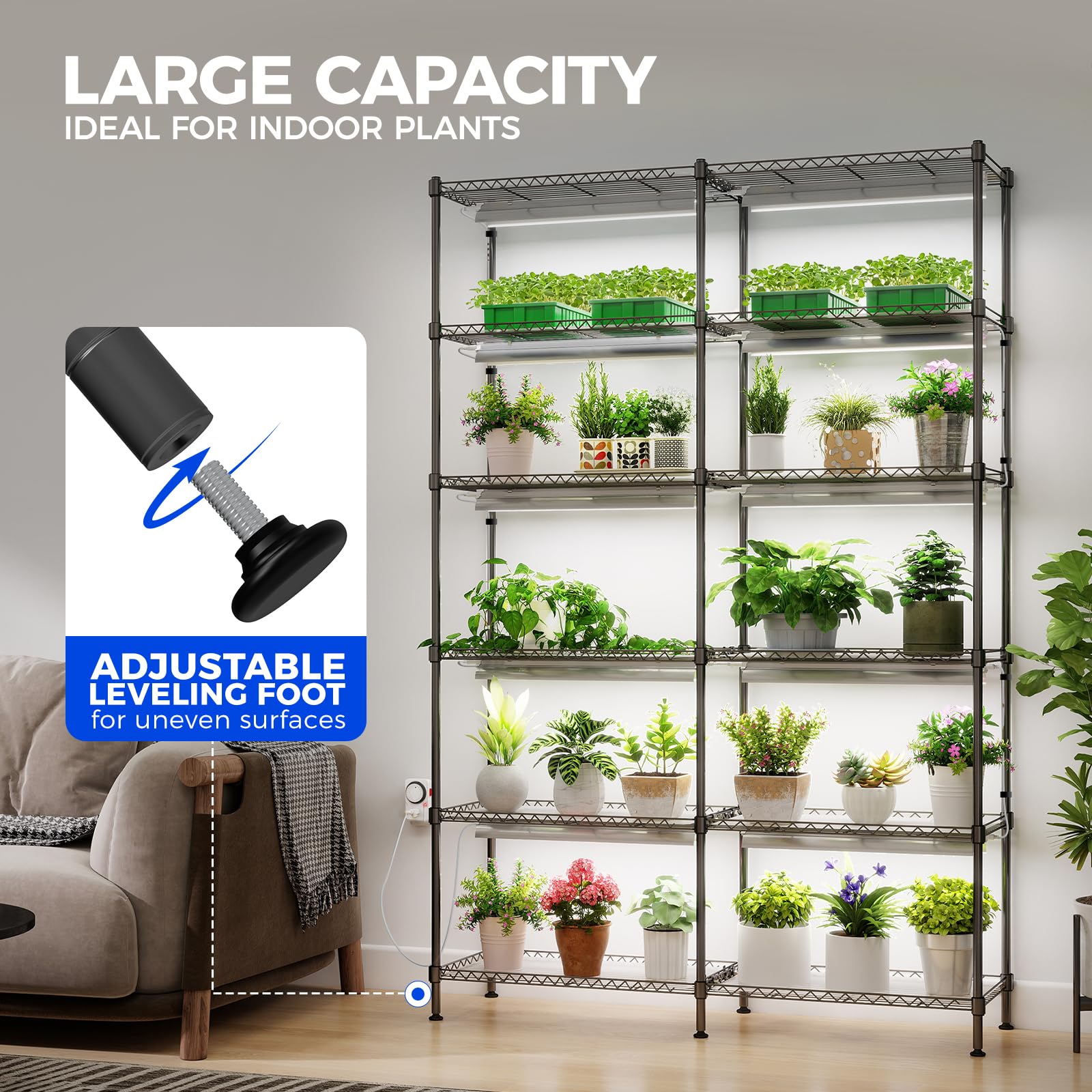 Barrina CX1 5-Tier Metal Plant Stand with 20W Grow Lights, 47x13.8x70.9IN, 5000K Full Spectrum for Indoor Plants