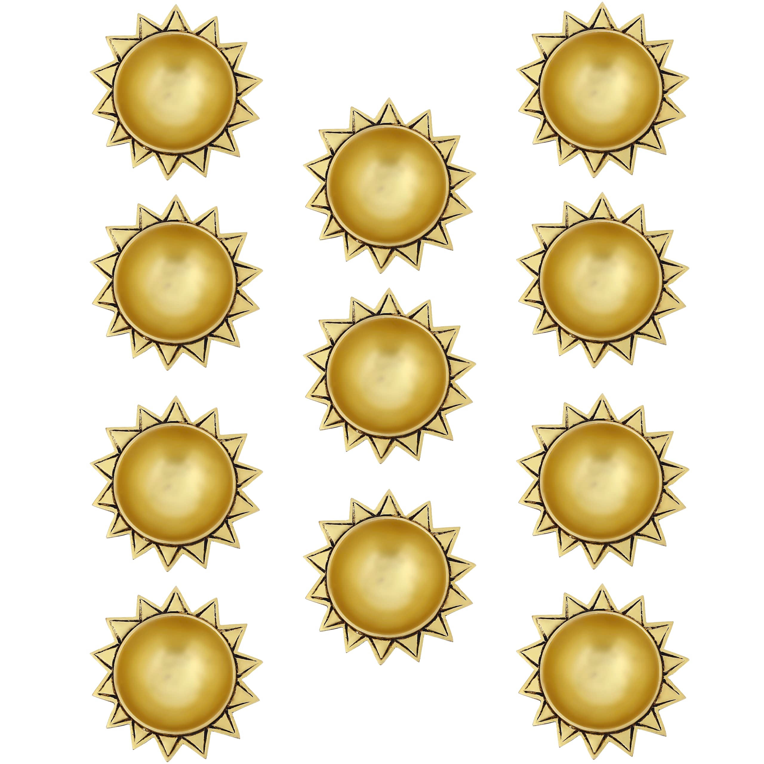 Jaszz Art Brass Sun Diya (4 inches and 3.3 Kg) Small Ethnic Design Handmade Curved Oil Wick Antique Kuber Deepak Lamp for Home D