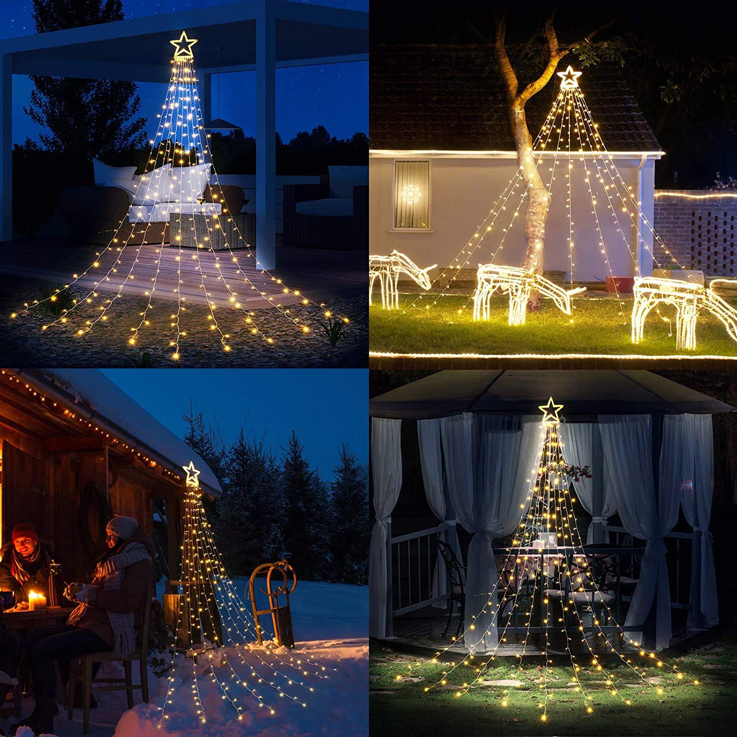 Toodour Christmas Decorations Outdoor Star Lights, 317 Led 10Ft X 9 Waterfall Tree Lights With 12&quot; Topper Star, 8 Lighting Modes Outside Christmas Lights For Yard Garden Holiday Decor (Warm White)