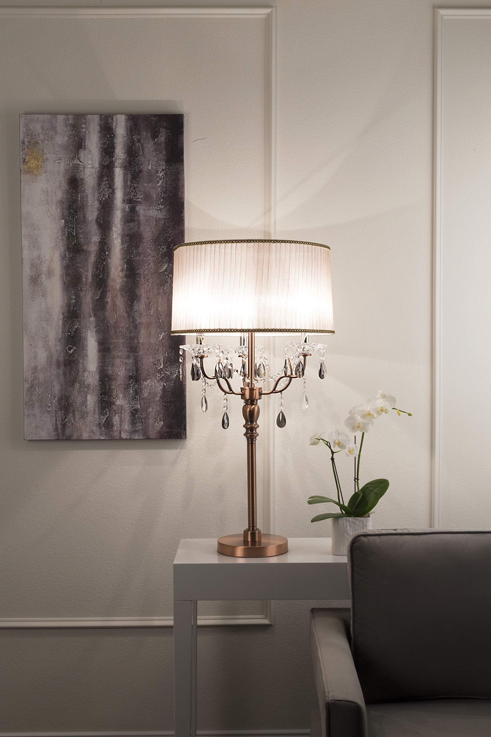 OK Lighting 35-Inch Crystal Table Lamp - Dusty Rose Rose Gold - Model OK-5126T