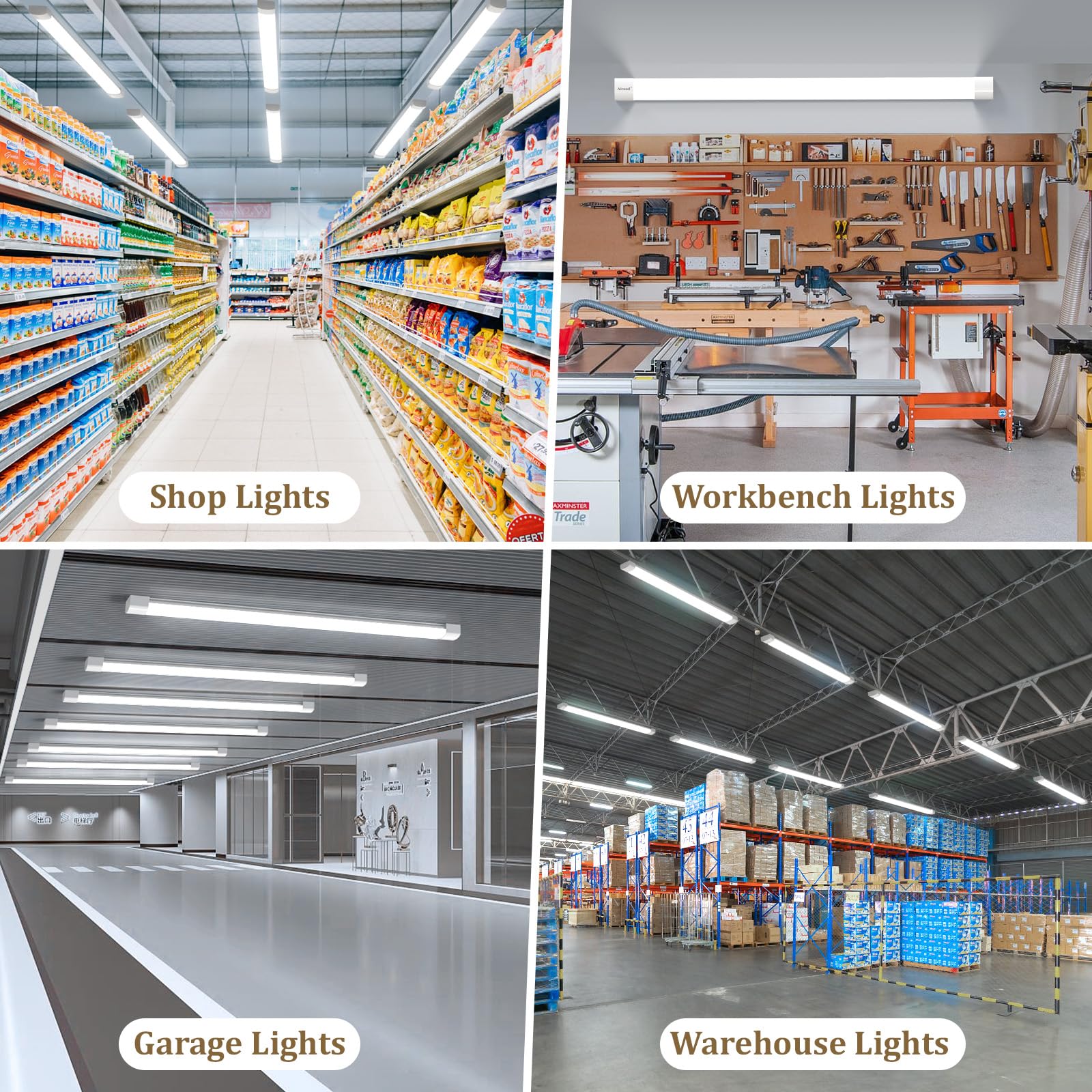 Airand Linkable Led Garage Light 5Ft Shop Lighting Fixture With Plug In Cord, Led Closet Lights 5000K Under Cabinet Lighting Tub