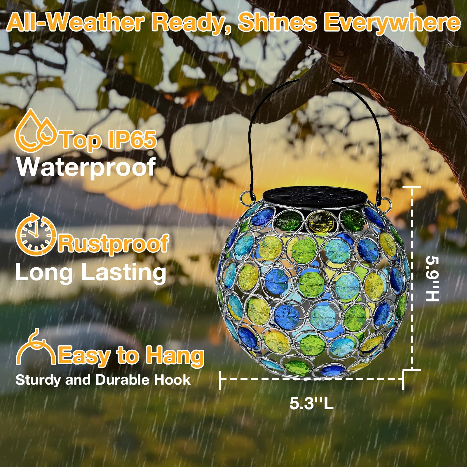 Uspring 2 Pack Crystal Mosaic Solar Lanterns Outdoor Waterproof Decorative Hanging Solar Lights For Outside  Gifts For Women Mom Grandma Garden Decor For Patio Backyard Porch Pathway Walkway  Blue