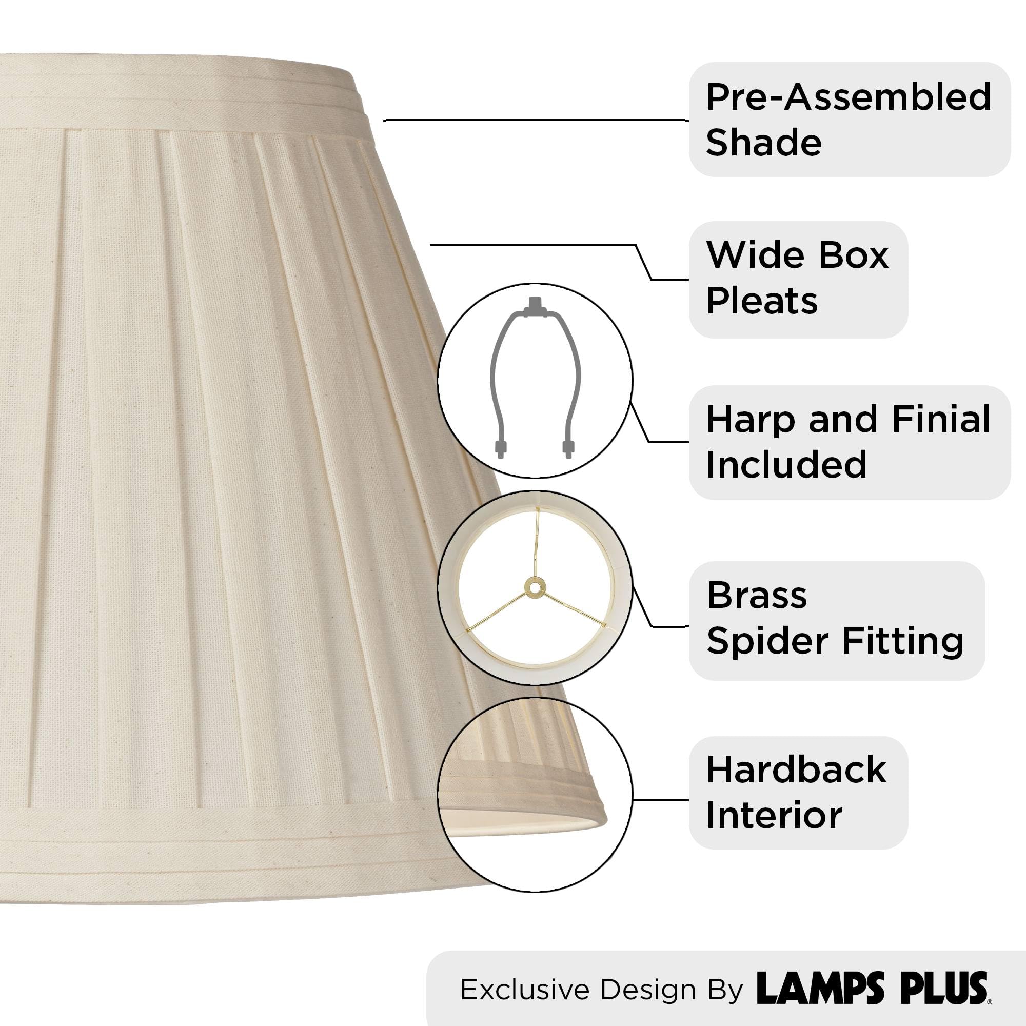 Creme Linen Medium Box Pleat Lamp Shade 7&quot; Top X 14&quot; Bottom X 11&quot; High (Spider) Replacement With Harp And Finial - Springcrest