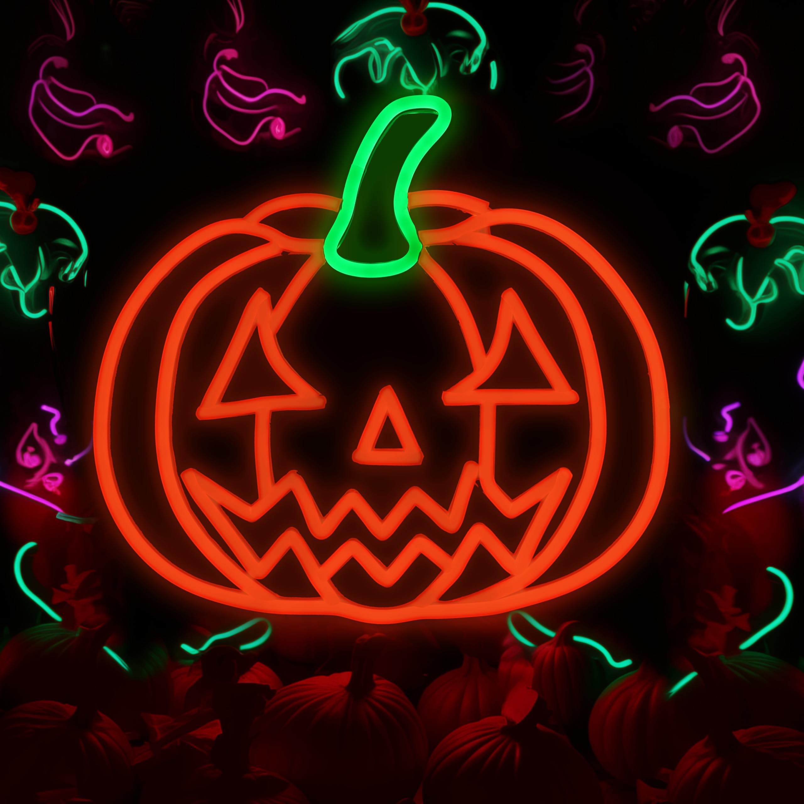 Shellvcase Halloween Neon Sign, Pumpkin Light, Adjustable Brightness, Battery/USB Powered, 12.9 x 11.8 inches