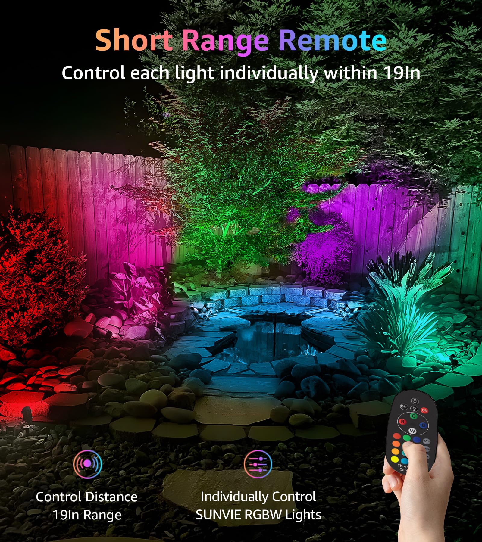 Sunvie 120V Rgb Led Landscape Spotlights With Remote, Waterproof 6 Pack For Yard & Garden