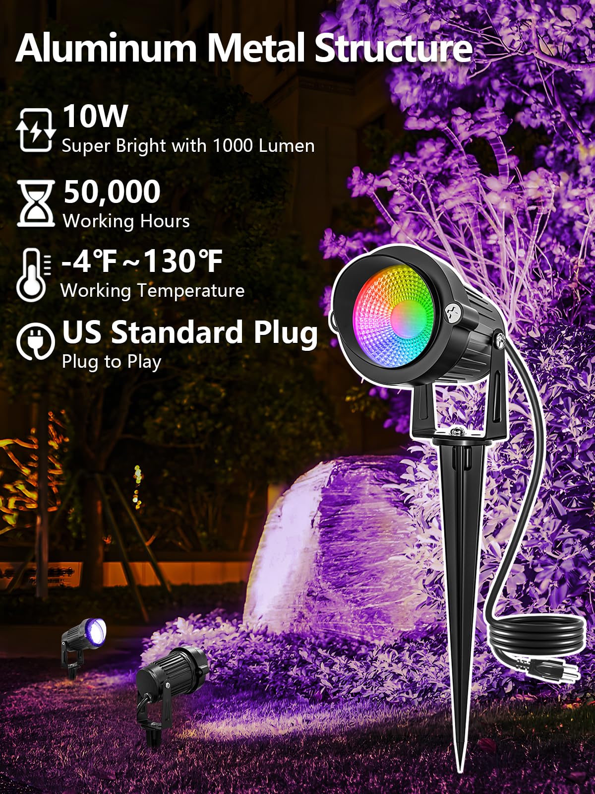 Doreio Christmas Rgbw Outdoor Spotlights For Yard,10W Color Changing Landscape Lights With Remote Control 120V Led Landscape Lig