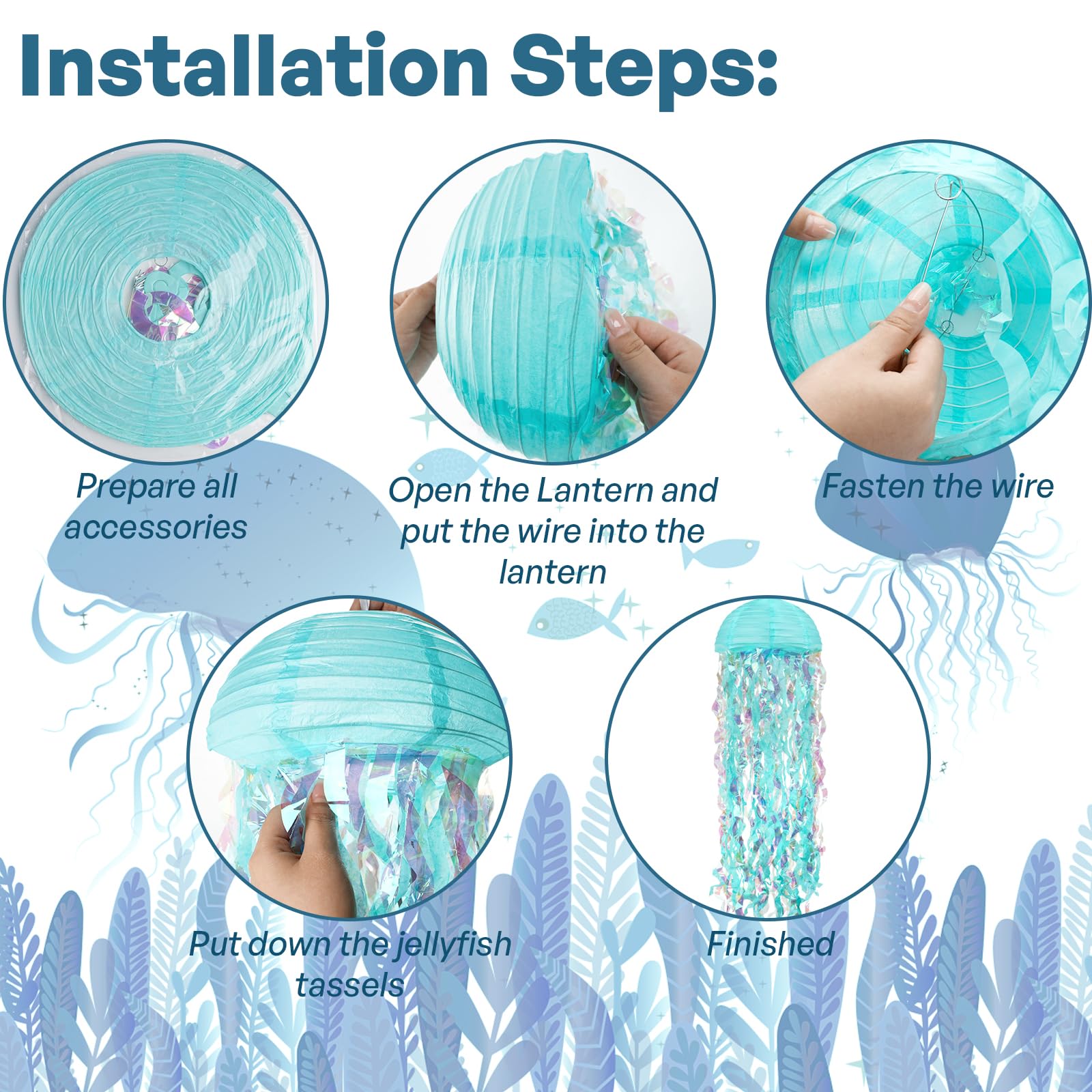 Jellyfish Paper Lanterns 6 Pacs 10 Inch Under The Sea Party Decorations Mermaid Party Baby Shower Blue Hanging Jelly Fish For Oc