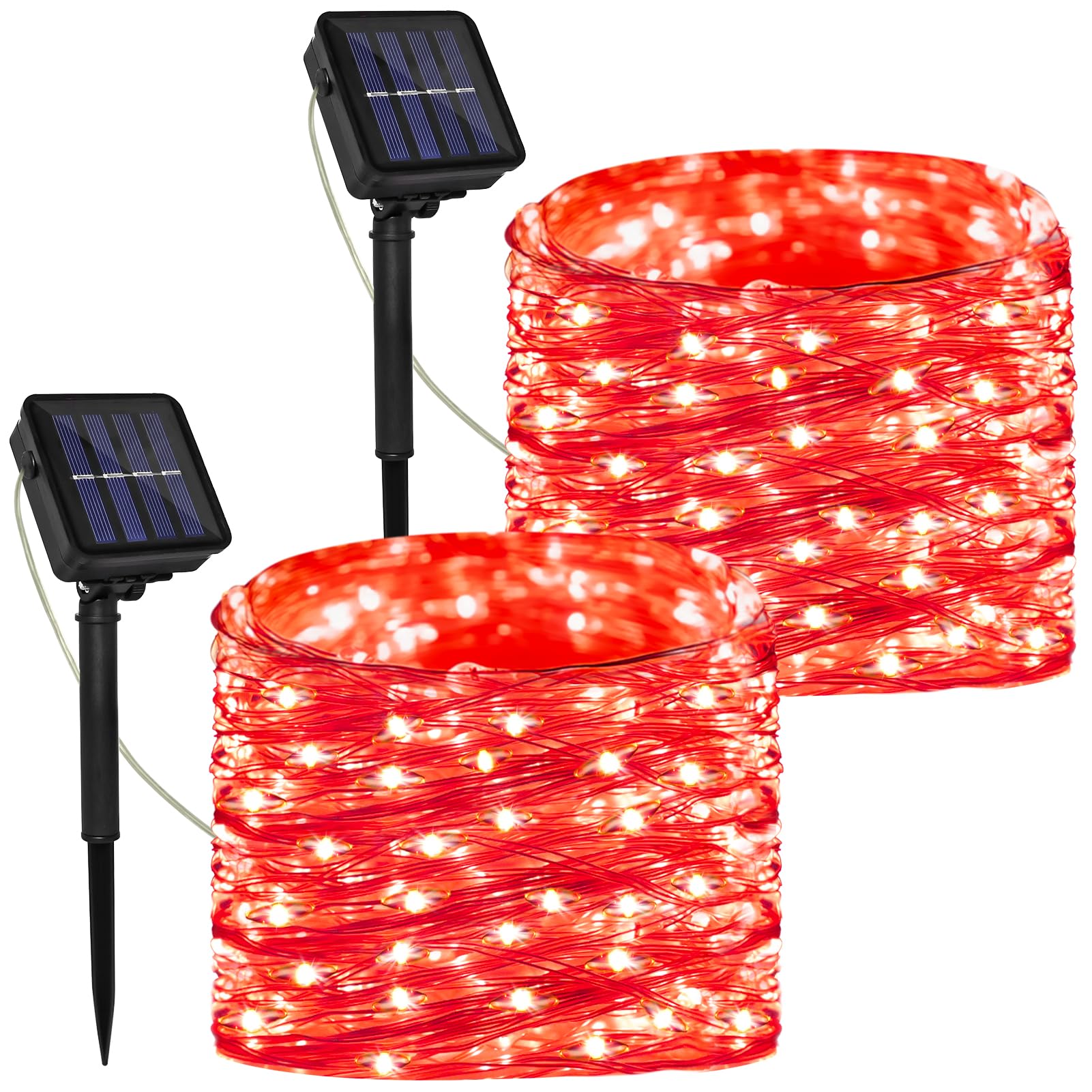 Daylightir Solar Powered String Lights, 200 Led 66Ft Red Fairy Lights For Outdoor Decor