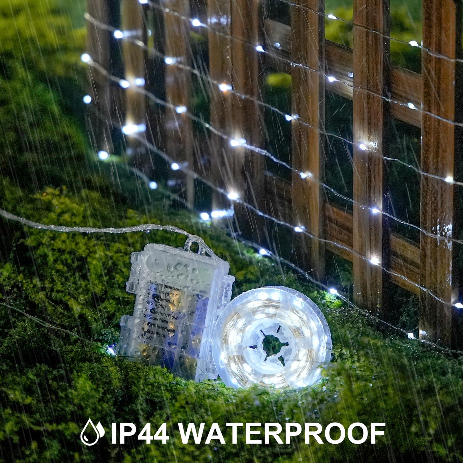 JMEXSUSS Fairy Lights, 200 LED Battery Operated, 66Ft Copper Wire, 8 Modes, White