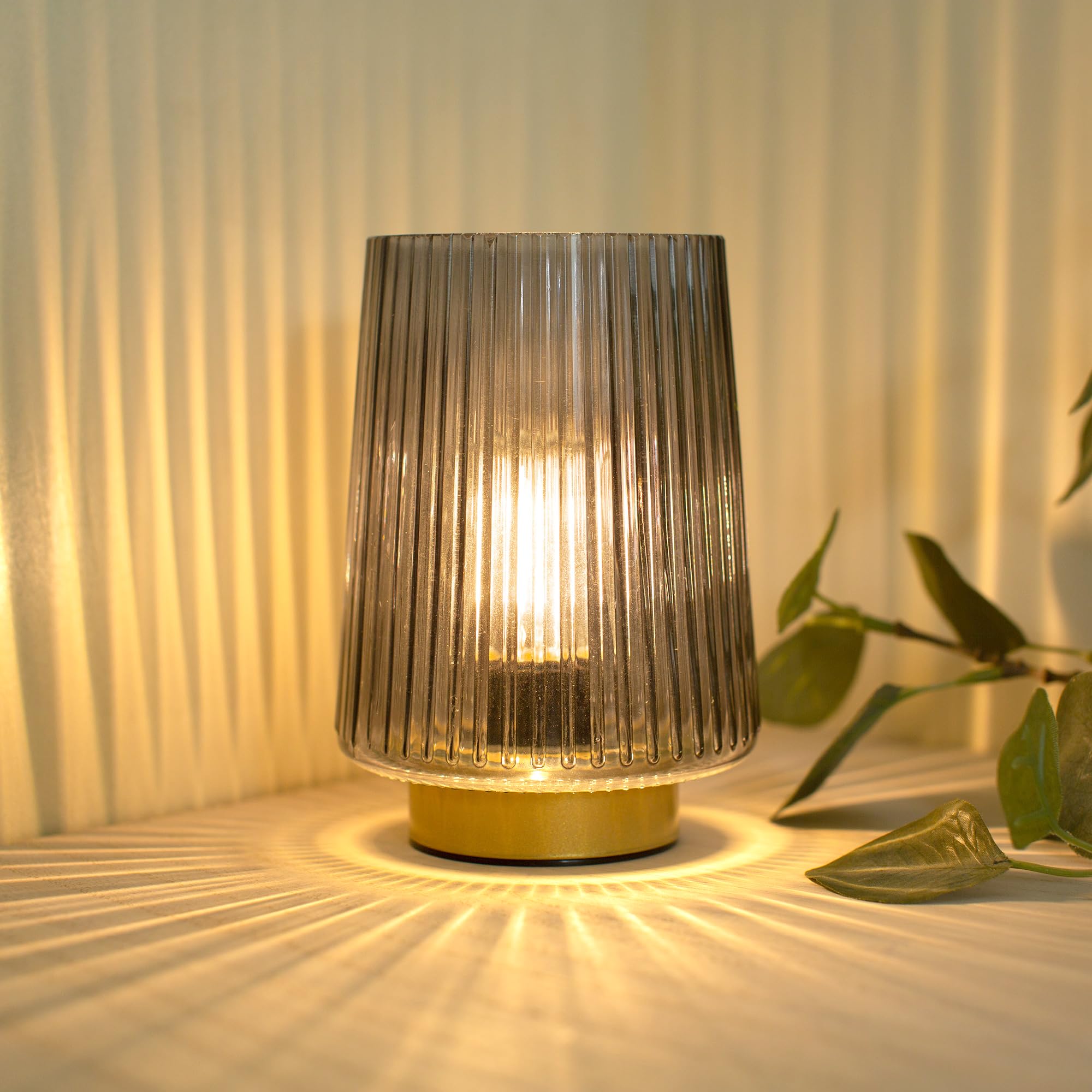 LUSHARBOR Battery Operated Table Lamp with Timer, LED Bulb, Grey