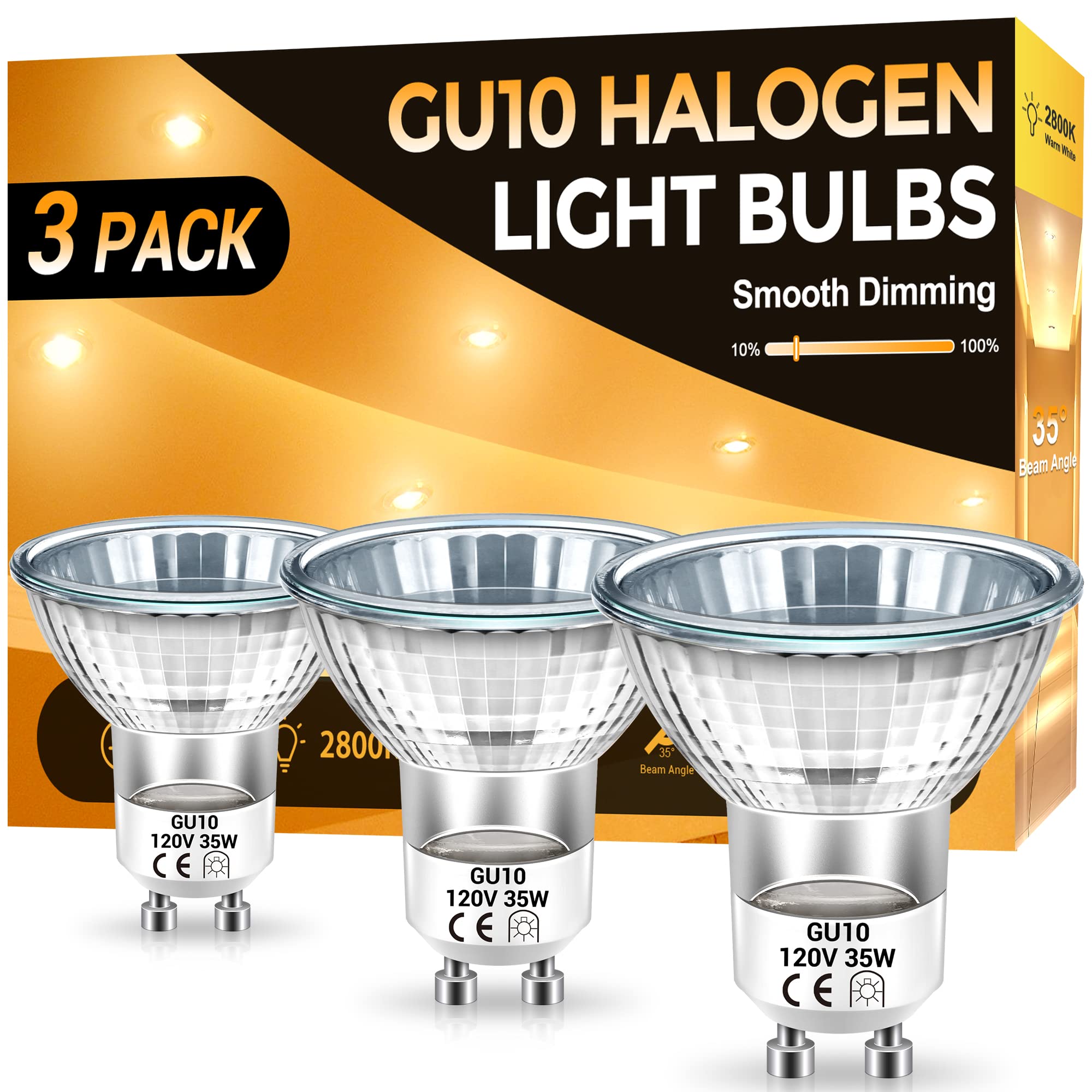 DORESshop GU10 Bulb, Halogen 120V 35W, Dimmable, GU10 Light Bulb for Track&Recessed Lighting, Gu10 Base Bulb, 35W, Warm White,3 