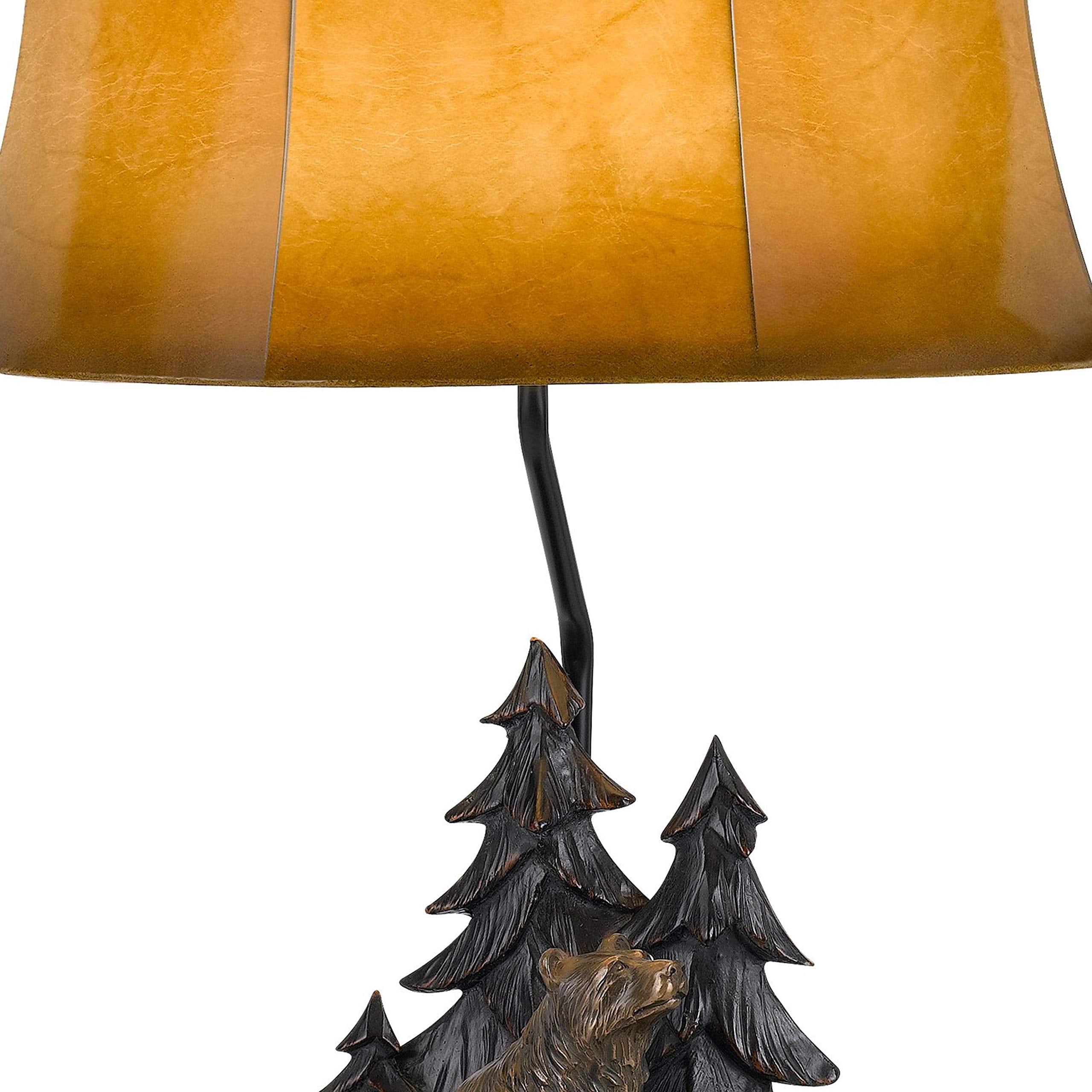 Benjara Bm226341 3 Way Resin Body Table Lamp With Forest & Bear Design Brown & Black
