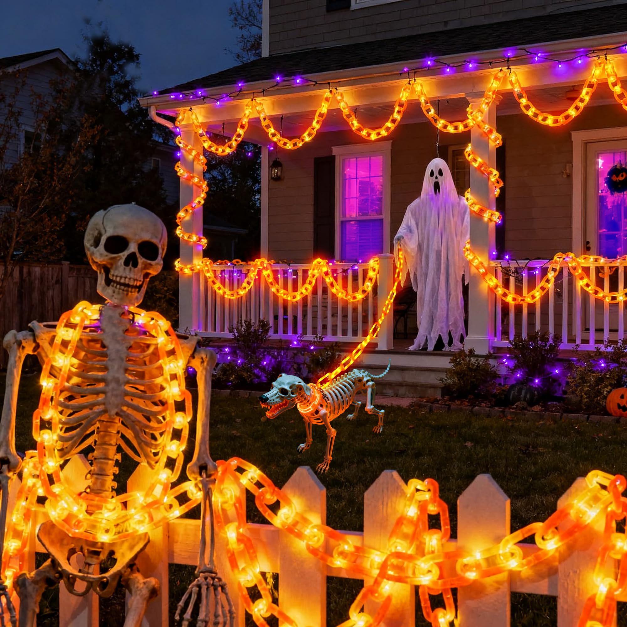 Halloween Decoration Solar Light String 6.6Ft  100 Led Orange Chain Lights. Ip44 Waterproof  8 Lighting Modes. Perfect For Horror Costume Accessories  Haunted House Courtyards & Halloween Party Decor.