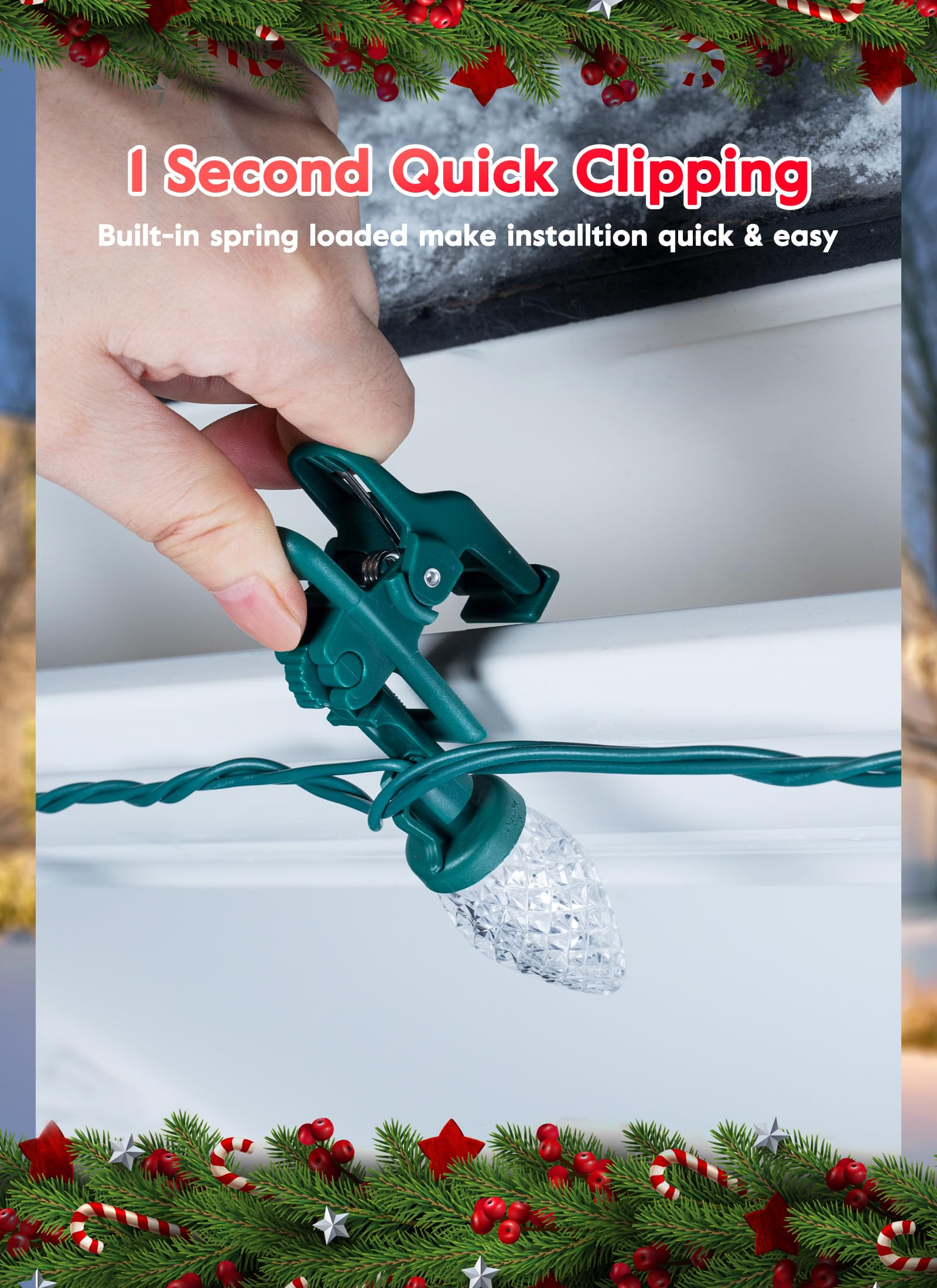 Minetom C9 LED Christmas Lights - 66 Feet, 100 Waterproof String Lights, Red & Pure White, Model GY-C9-X-33-3B, with 100 Spring Clips