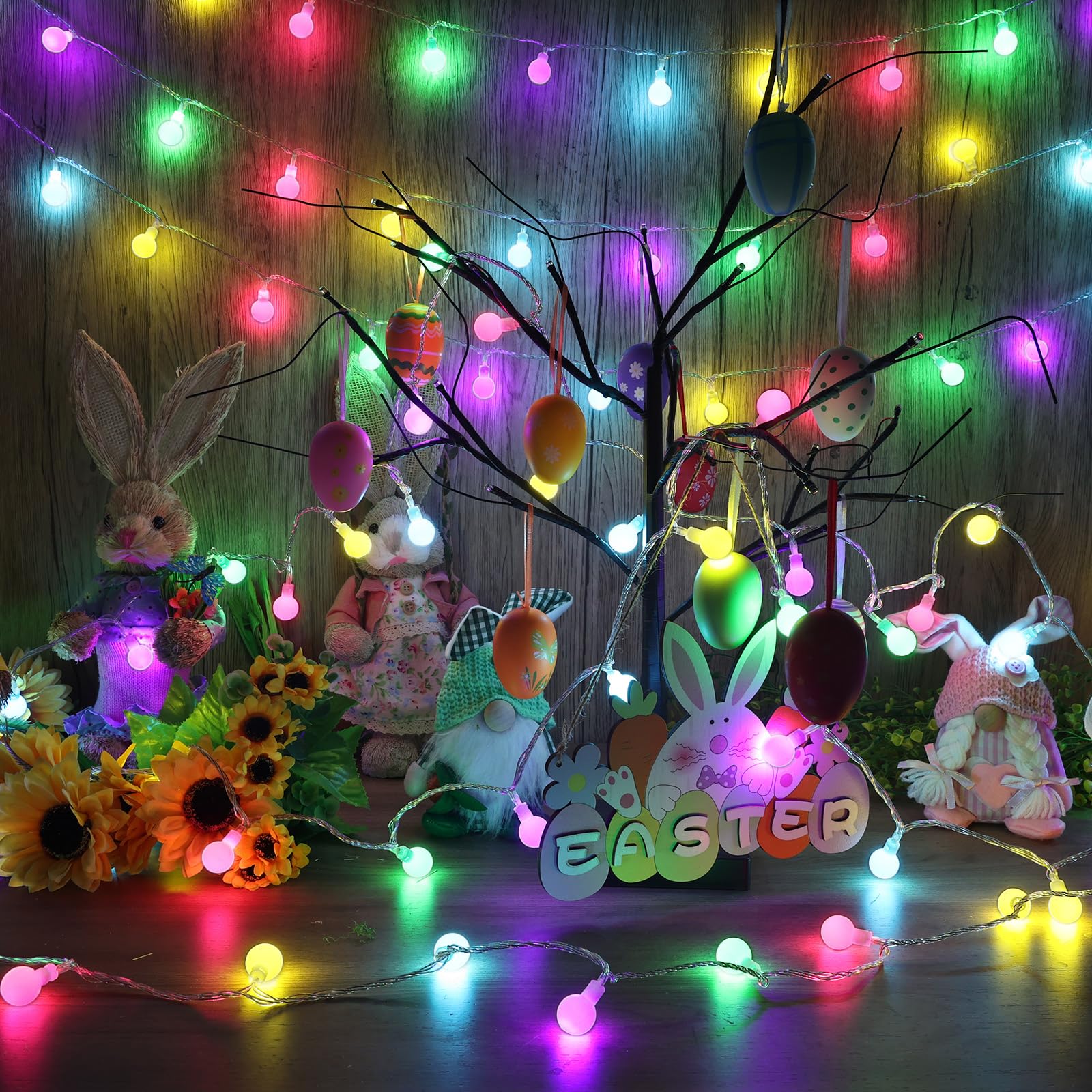 Lyhope Easter Pastel Light, 19.3Ft 60 Led Globe Decoration Lights, Battery Powered Pastel String Lights For Easter, Party, Firep