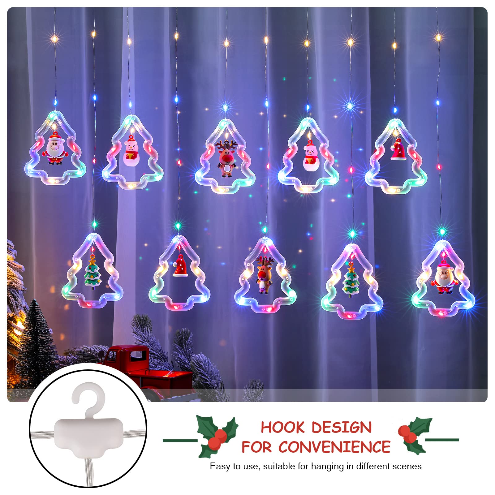 Bloomwin Christmas Window Lights Lighted Xmas Window Decorations - Tree Shape Ring Light With Ornament Curtain Light Indoor - Usb Novelty String Hanging Lights For Christmas Home Bedroom Decor