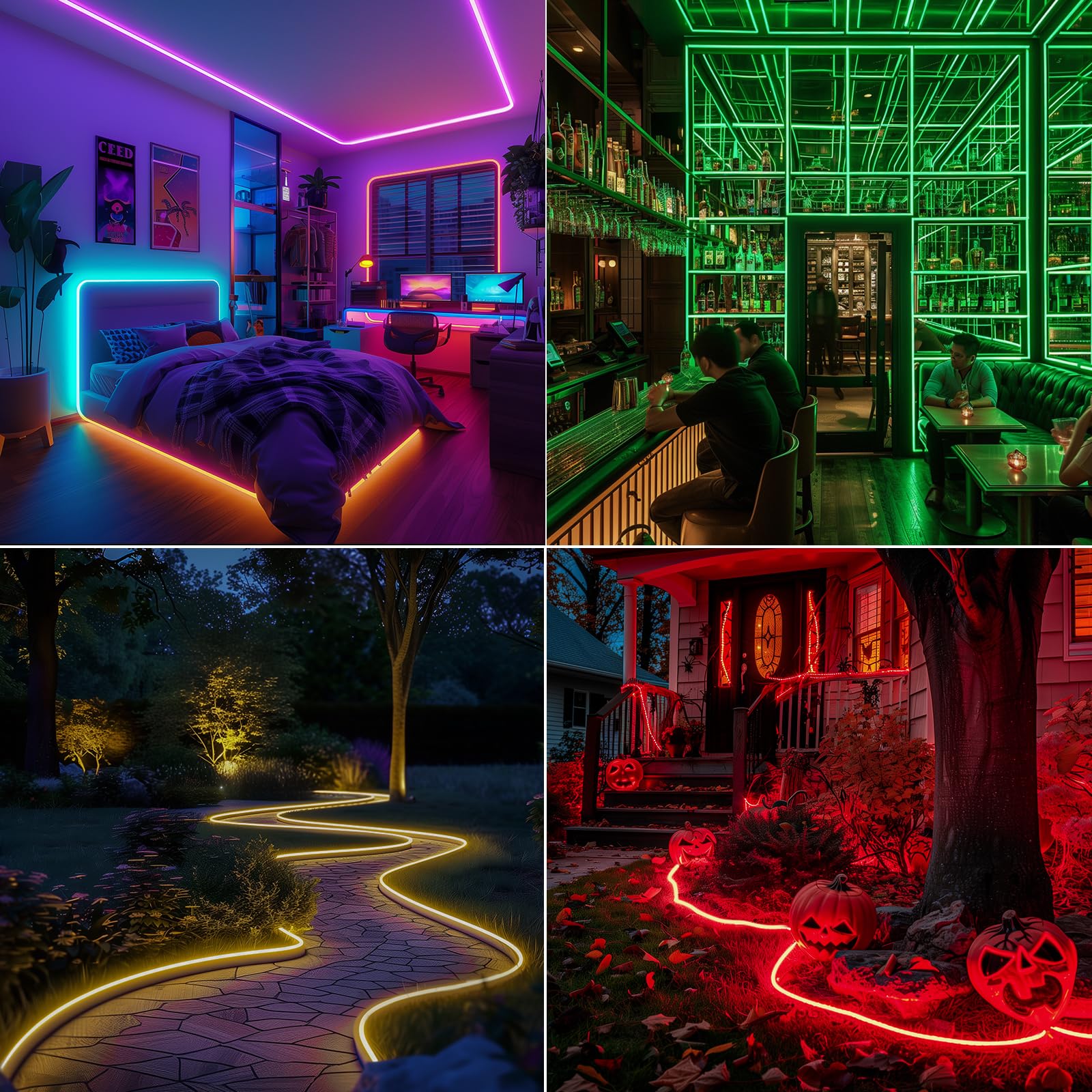 GZBtech RGB LED Neon Rope Lights 33FT, Waterproof Color Changing Dimmable Strip, AC 110-120V, ETL Listed, Model MYHNLS-RGB-5M