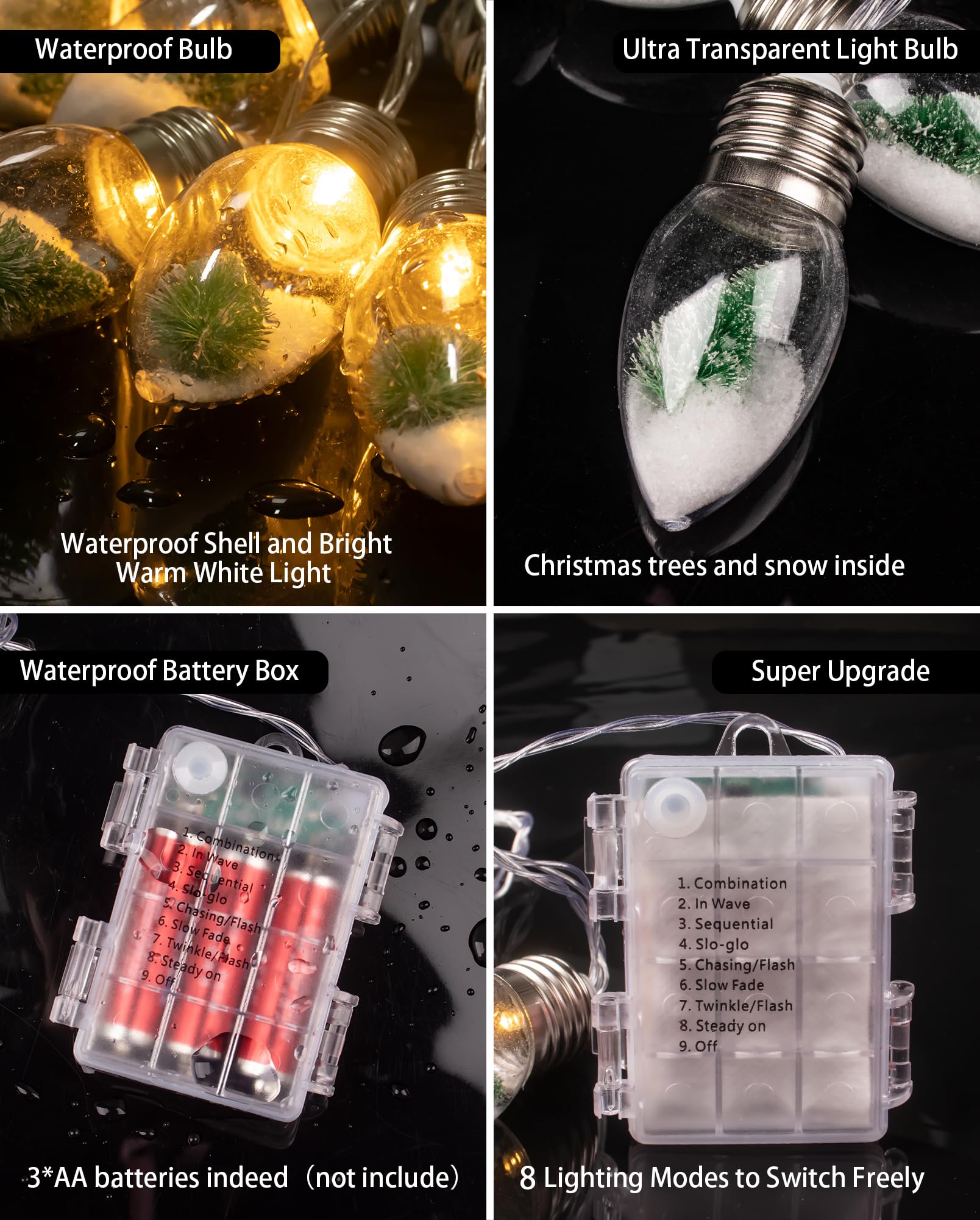 2Pcs Christmas Snow Globe String Lights Indoor Decorations 6.6 Ft Battery Operated Powered String Lights For Christmas Tree Snow Scene In 20 Clear Bulbs Decor For Home Bedroom Fireplace Xmas Lights