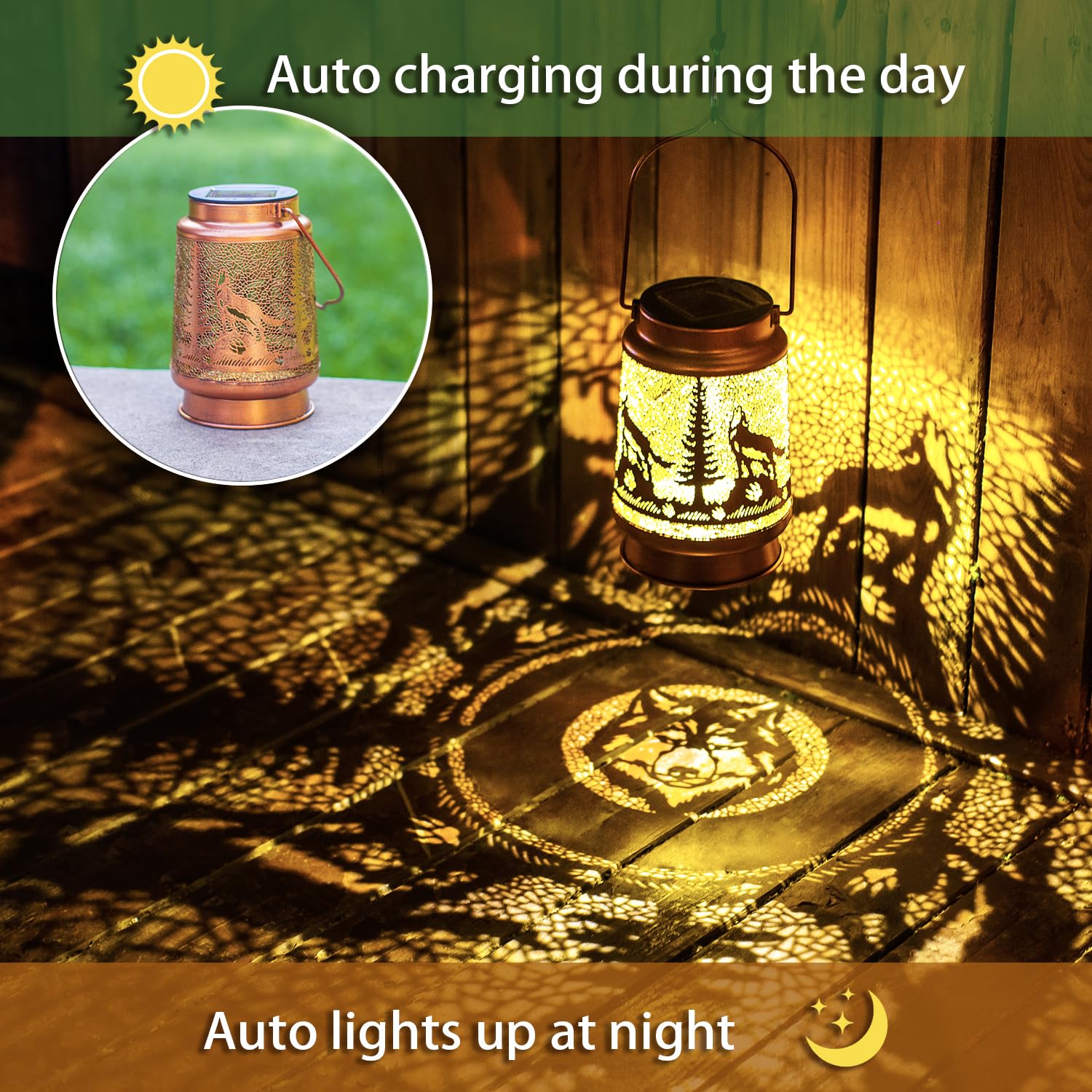 2 Pack Wolf Solar Lanterns Outdoor Waterproof Hanging Solar Lights Wolf Gifts For Women Men Metal Decorative Led Wolf Lanterns F