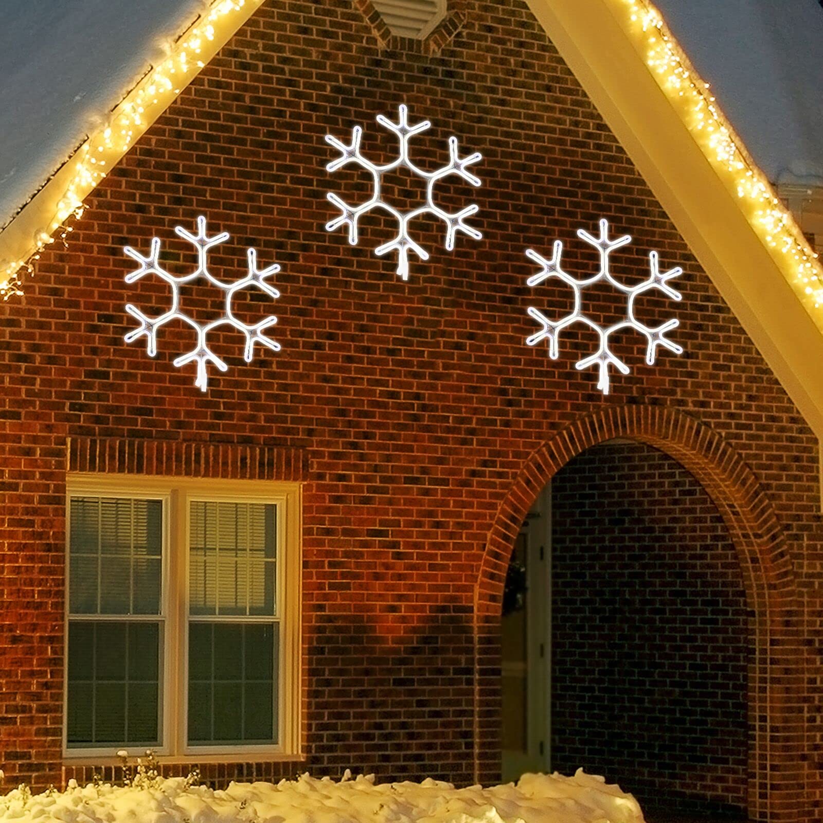 Lamphome [Large 15"X13.3" 360 Led Snowflake Neon Motif Super-Bright White Leds Outdoor Christmas Decoration With Ul Standard Adaptor Waterproof For Outdoor Home Party Wall Hanging Holiday Christmas