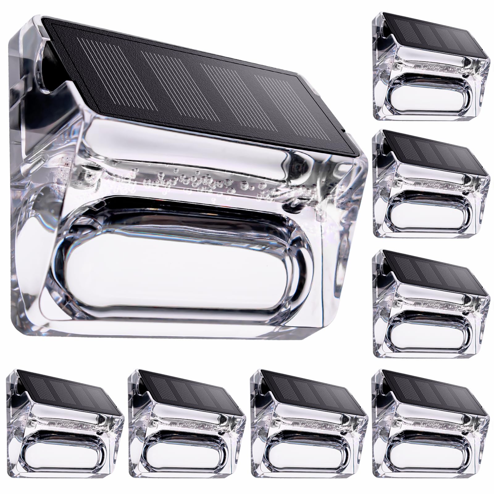 Qualdout Solar Outdoor Lights 8 Pack, Acrylic Waterproof Deck Lights, Clear Bubble, Model LT00174S8