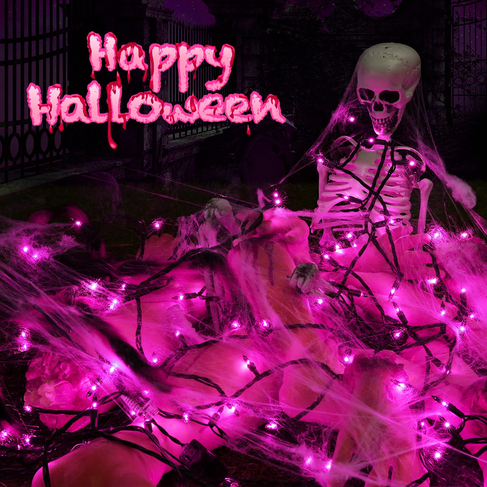 Toodour Purple Halloween String Lights, 300 Count, 77ft, Incandescent, UL Certified, Black Wire
