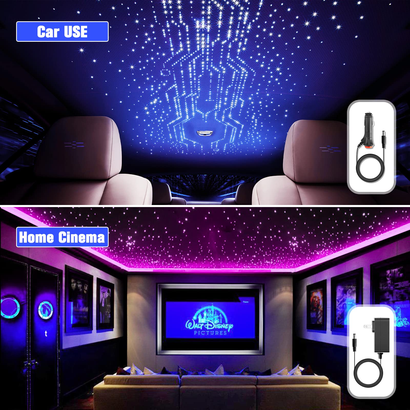 Sunkenet 16W Twinkle Starlight Headliner Kit, 570Pcs Of (0.03+0.04+0.06In)*9.8Ft Fiber Optic Strands Bluetooth App/Remote/Music