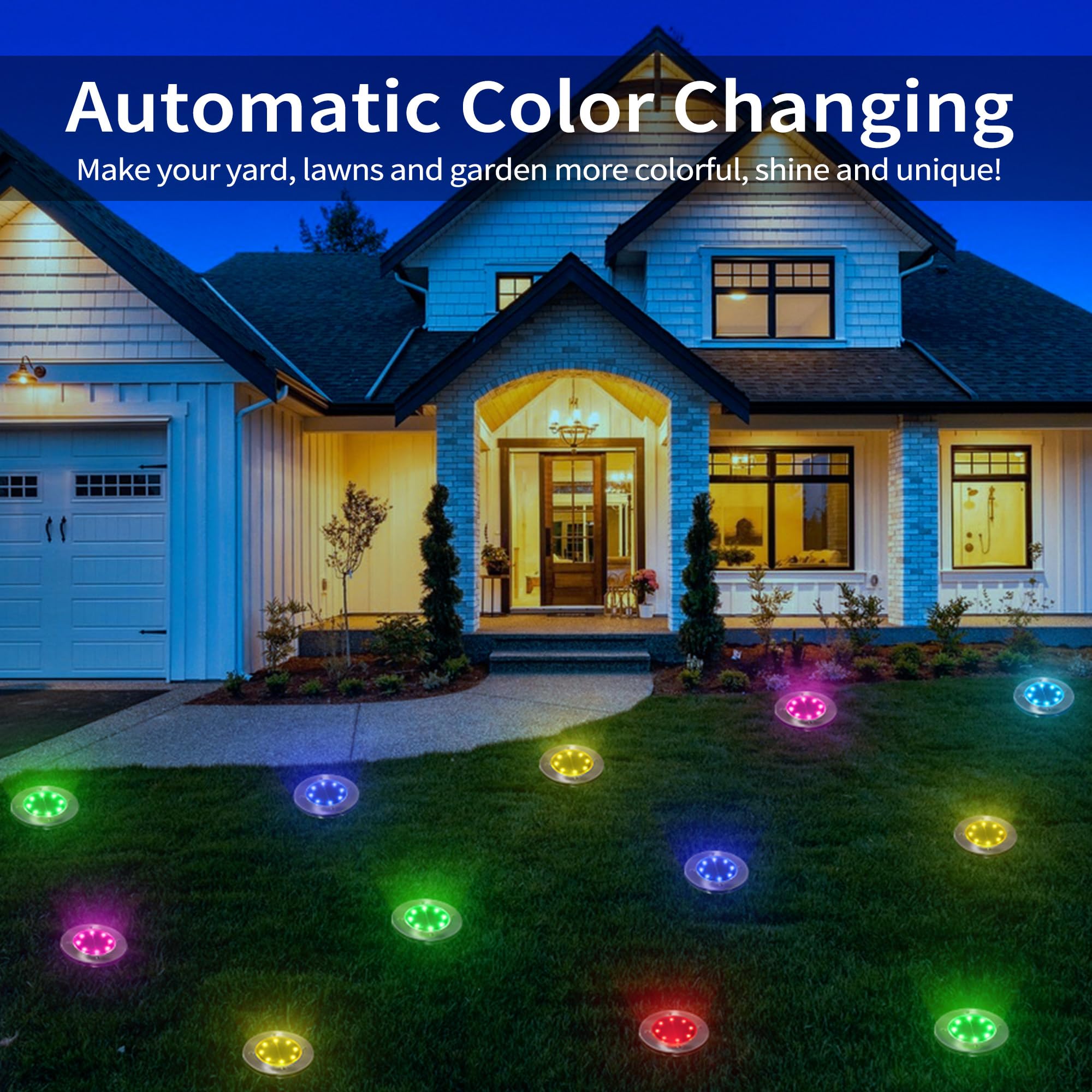 Lyhope Solar Ground Lights Outdoor, 16 Pack 8 Led Color Changing Solar Disk Lights Waterproof Garden In-Ground Pathway Lights La