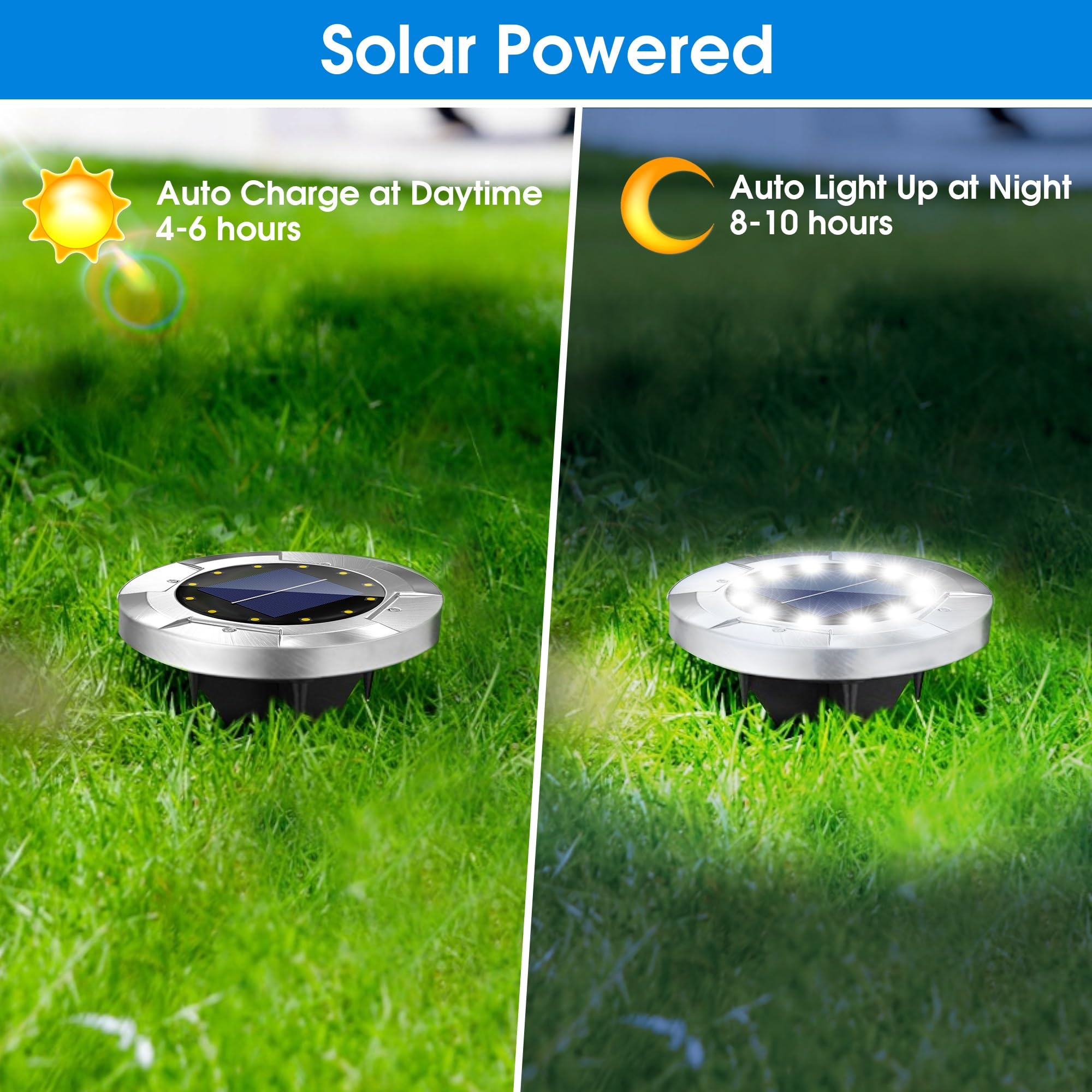 Biling Solar Lights Outdoor 12 Packs, 12 Leds Bright Longevity Solar Ground Lights, Waterproof Flat Solar Pathway Lights Landsca