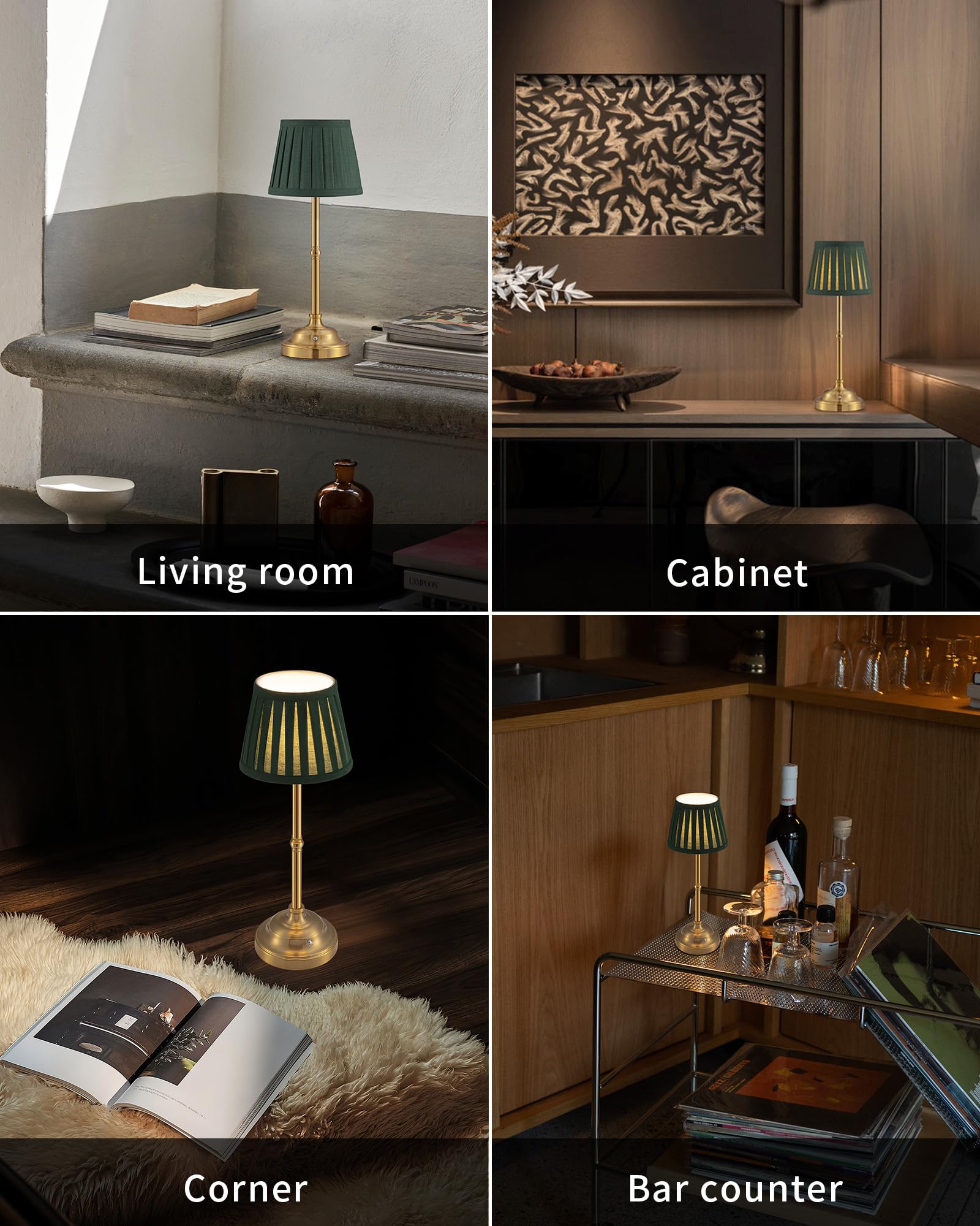 Kdg Cordless Led Table Lamp Set Of 2  Portables Fabric Shade Desk Lamps  4000Mah Rechargeable Battery Powered Lighting  Dimmable Light For Dining Room  Bedroom  Bedside  Night Light  Balcony (Green)