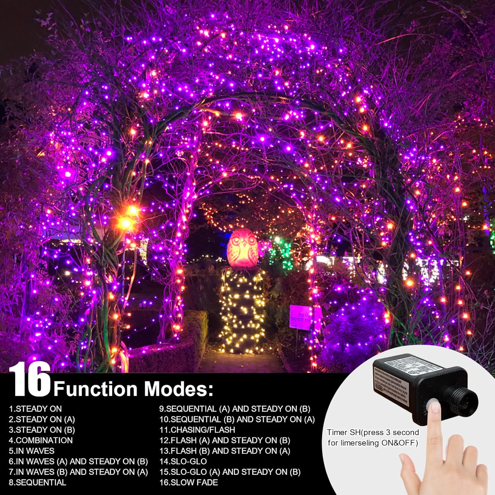 Lamphome 66Ft Halloween Decorative Mini Lights  200 Led Transparent Wire Fairy Starry String Lights Plug In  12 Lighting Modes  For Halloween Decoration Outdoor Party Decoration (Orange And Purple)