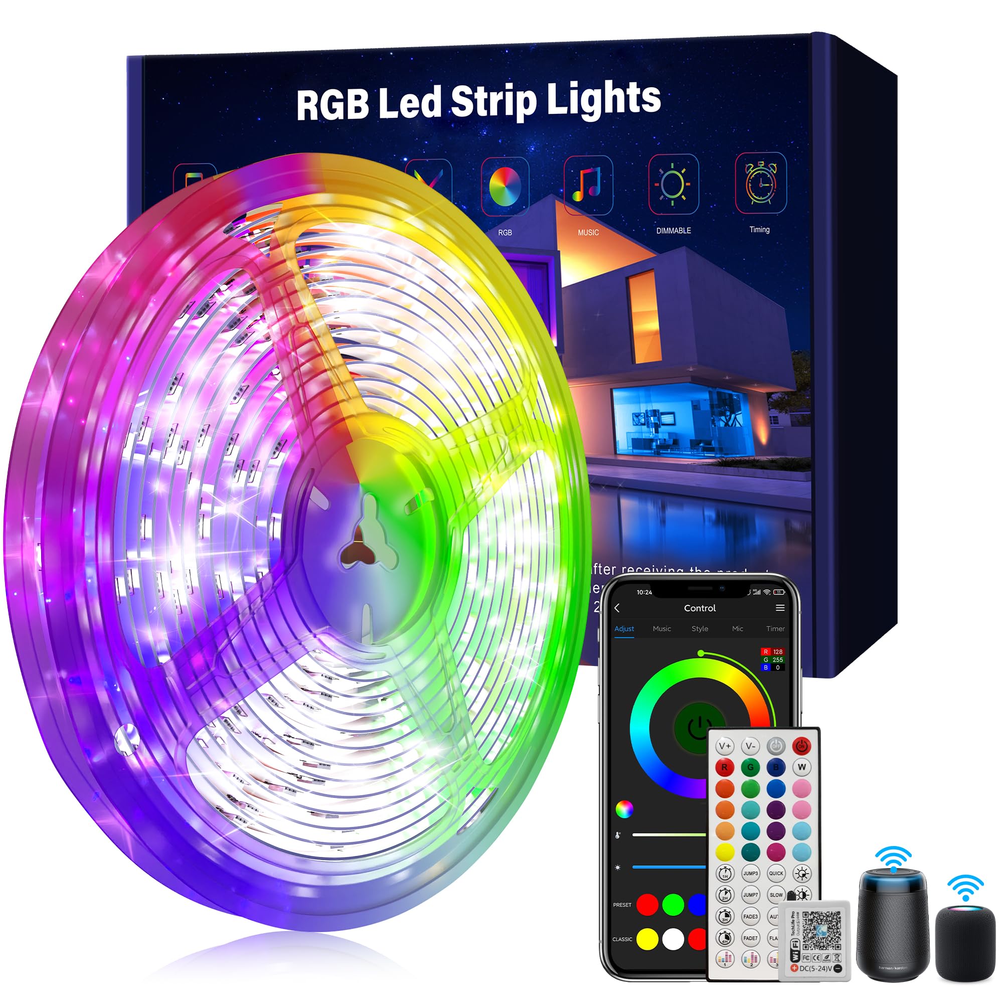 Ledagic Smart Voice Control Led Lights For Bedroom 100Ft, Wifi Rgb Led Strip Lights Compatible With Alexa And Google Assistant, Led Light Strip Music Sync 16 Million Colors Lights For Home Decor