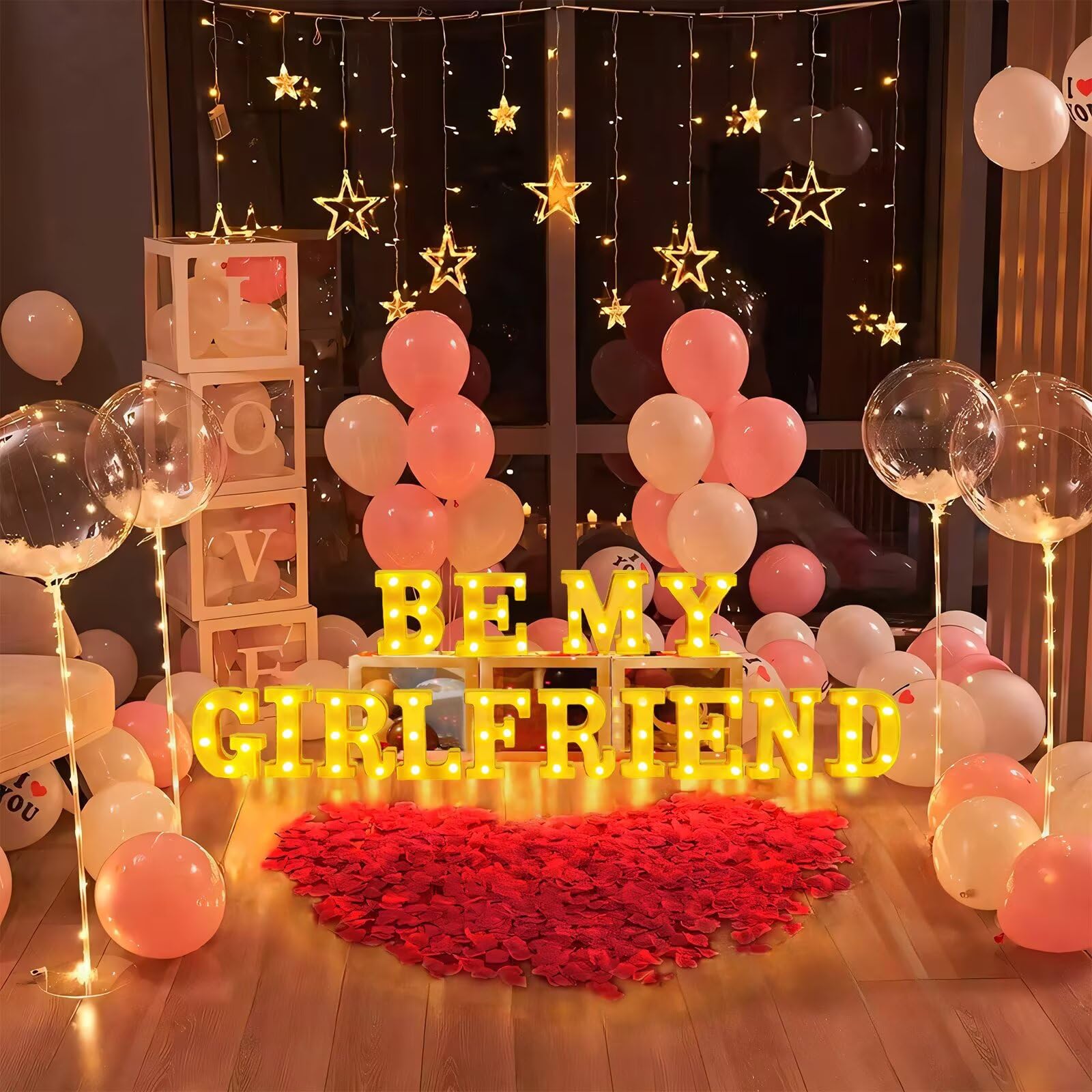 Ifncpf Be My Girlfriend Light Up Letters Proposing Decorations Set Includes 14 Led Light Letters And 1000 Rose Petals ValentineS Day Ornaments