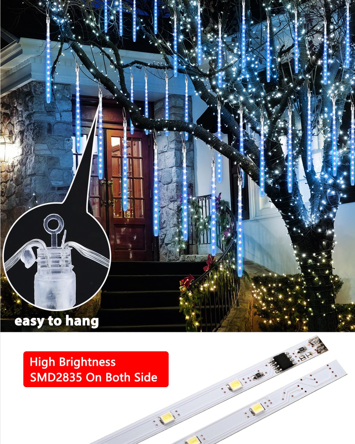 Joomer 2-Pack Christmas Lights Outdoor, 11.8 Inch 10 Tubes 240 Led Meteor Shower Lights, Led Falling Icicle Cascading Lights With Timer Waterproof And Connectable For Christmas Decoration (Blue)