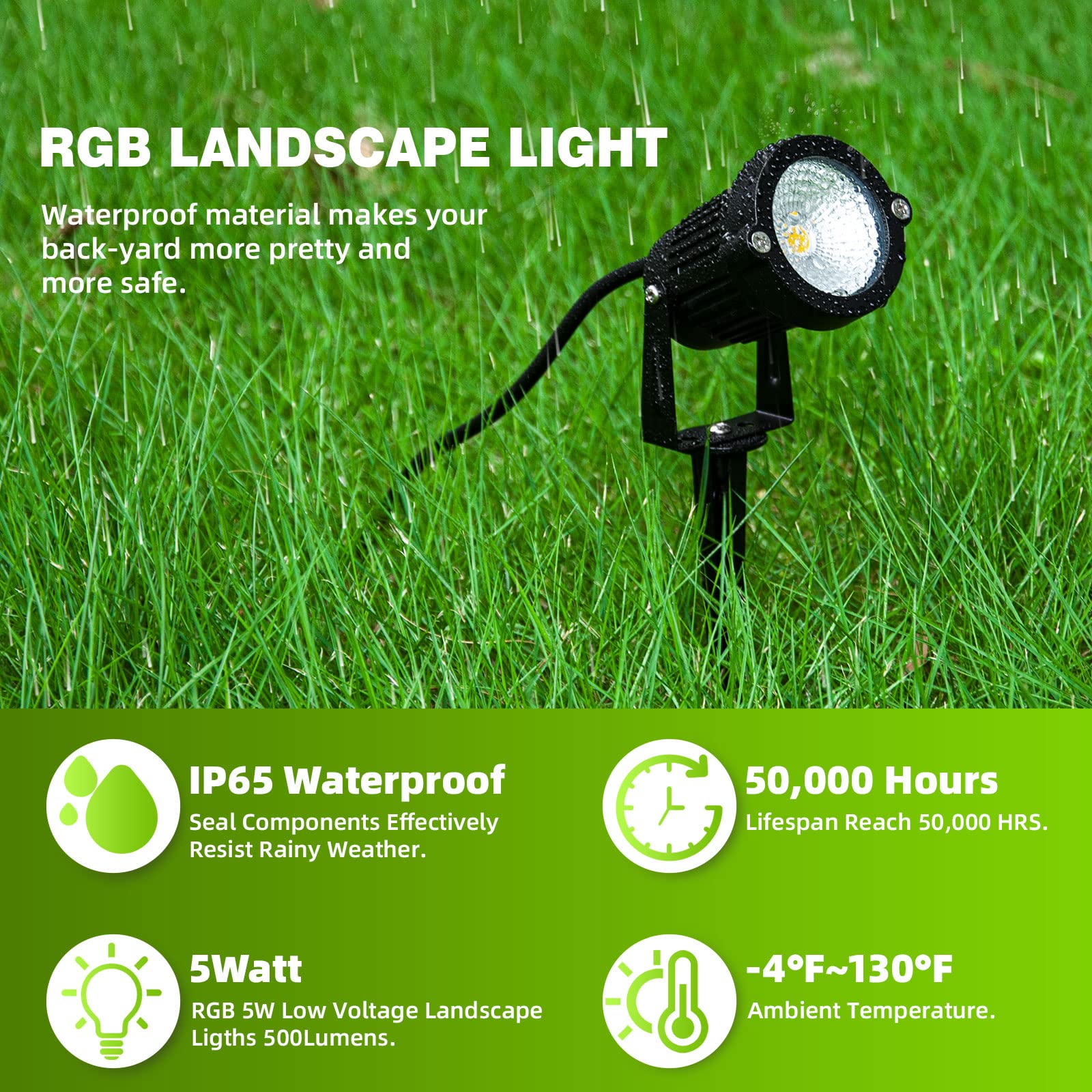 ALEDECO RGB+W Low Voltage Landscape Lights, 5W LED Spotlights, 16 Color Options, Waterproof, 8 Pack, Multicolor