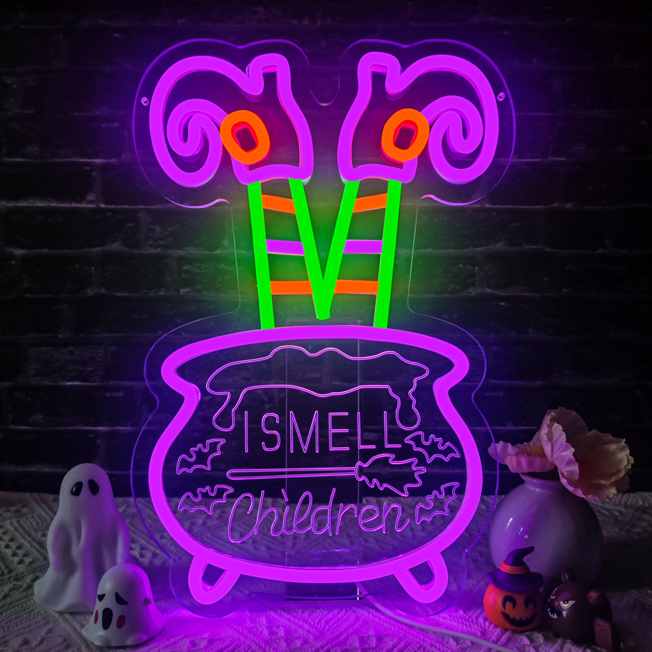 kzjspn Halloween Neon Sign - Dimmable Wall Decor, LED Light, Purple Green Orange