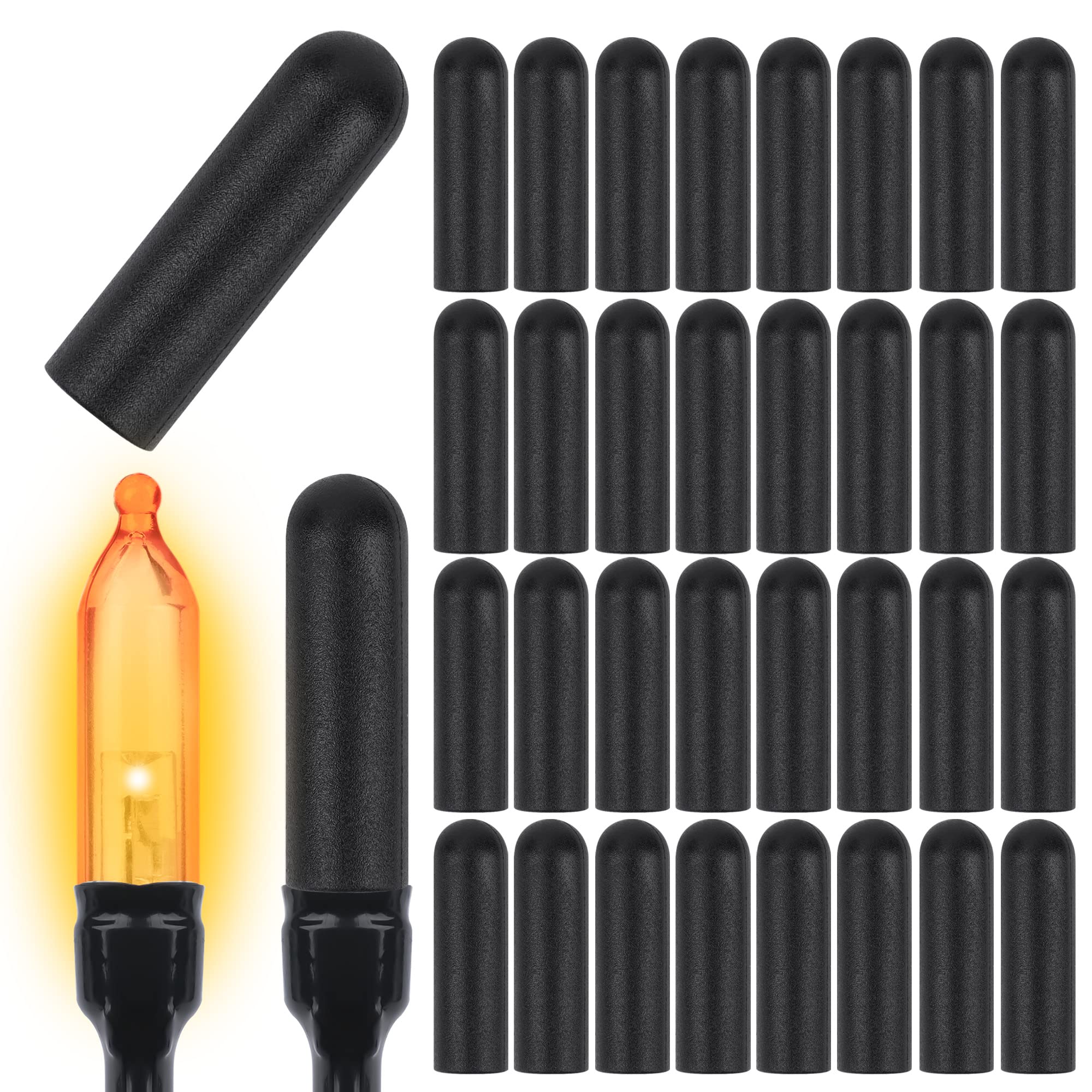 WBCBEC 150PCS No Glow Rubber Caps for 5mm LED String Lights - Black