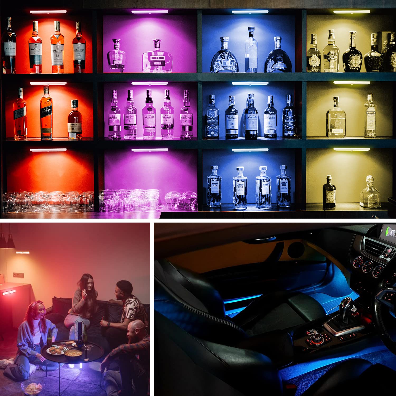 Diomart 48 LED Under Cabinet Lighting - Wireless RGB, 15 Colors, Rechargeable, Remote Control, Mini Night Light Bar, 4 Pack, Multicolor