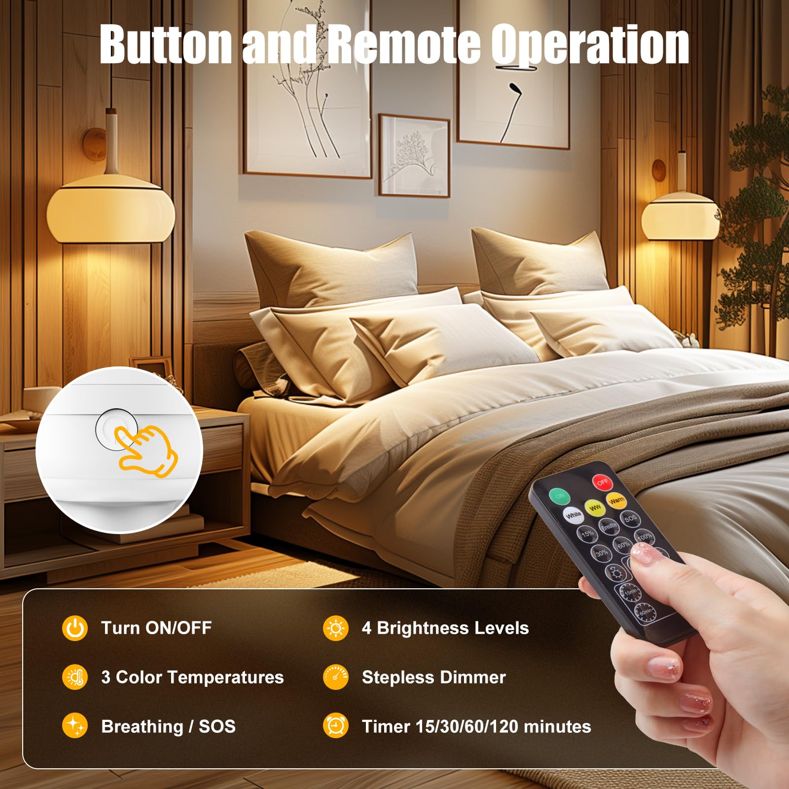 Brightown E26 Rechargeable Light Bulb With Remote Timer And 3 Color Temperatures, Battery Backup Bulb For Sconces And Lamps, E26 Detachable Charging For Non-Hardwired Fixture, Dimmer, 700Lm