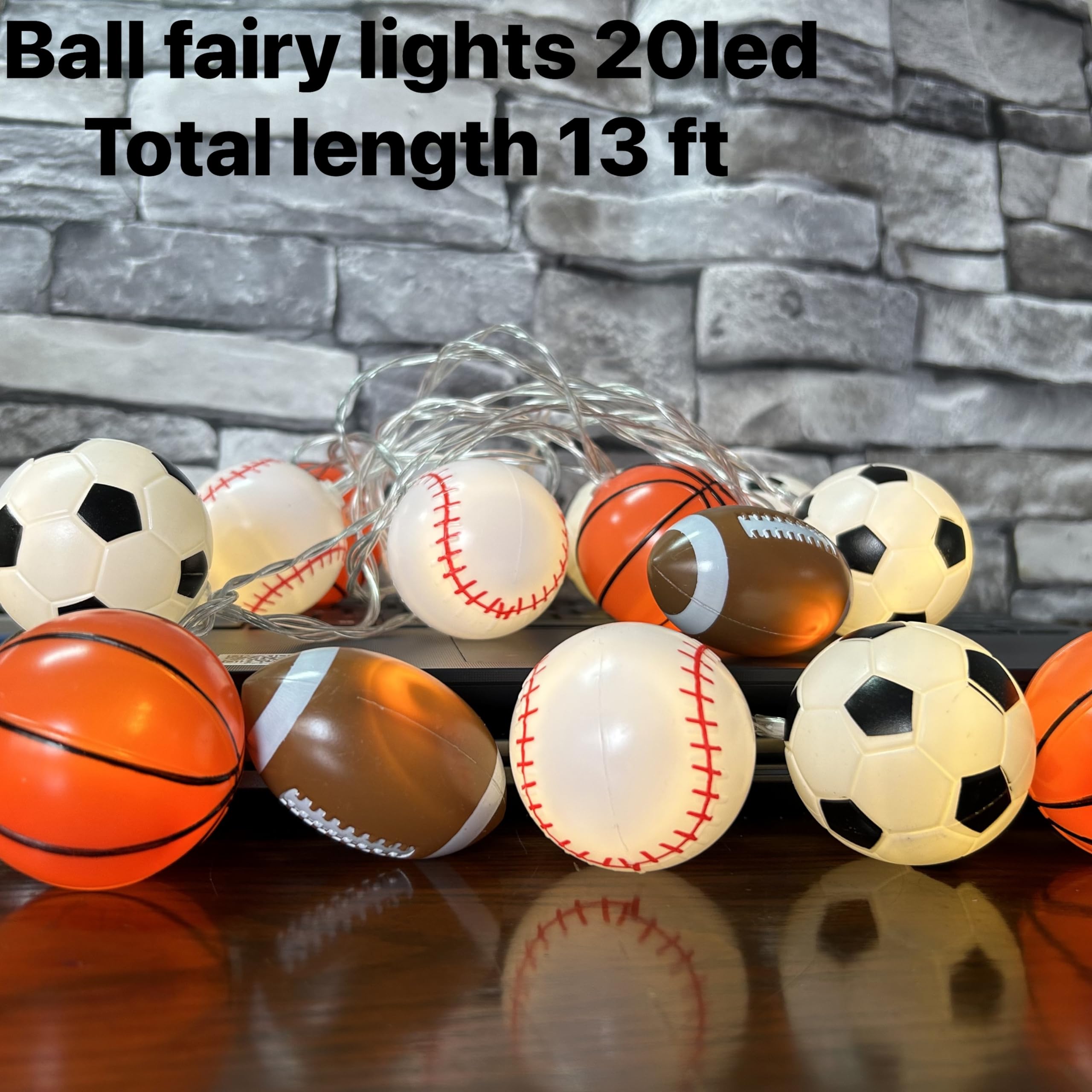 Sport Ball Theme Room Decor String Lights With 8 Mode,Battery Operated 13 Ft 20 Led Fairy Lights Mix Baseball Basketball Football Soccer Led Lights For Bedroom Christmas Themed Tree Party Decoration