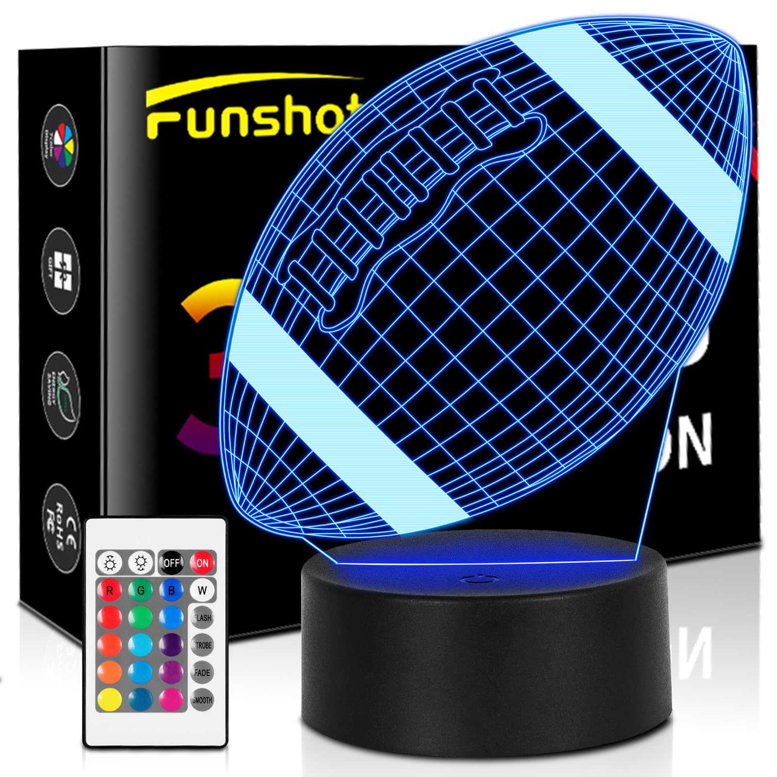 Funshot Football Night Light For Boys Room, Boys Football Gifts,Football Lamp Birthday Gifts, Football Room Decor, 16 Colors 4 L