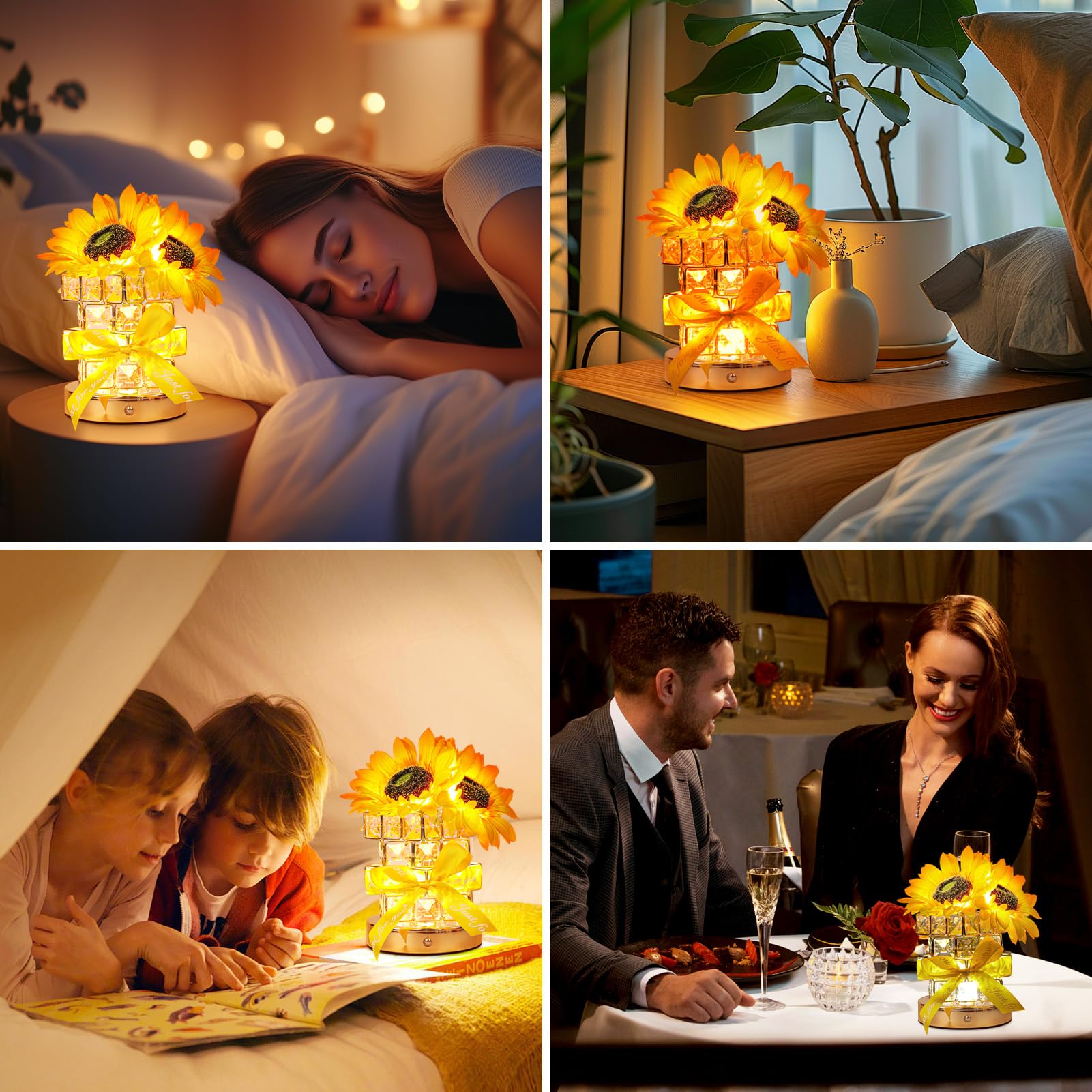 Sunflower Flower Table Lamp Gifts: Mothers Day Birthday Gifts For Women Mom Grandma Sister  Rechargeable Battery Powered Cordless Touch Small Crystal Night Light  Kitchen Bedroom Office Decor