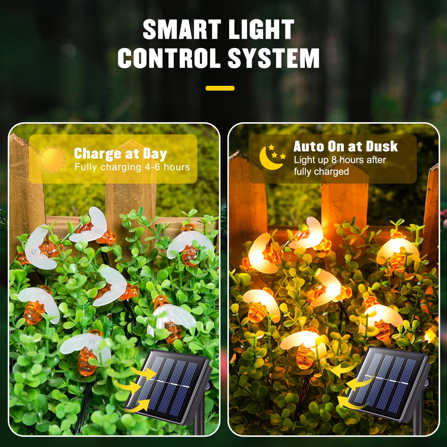 JMEXSUSS Solar Bee Lights - 30.6FT 50 LED Waterproof Fairy Lights, 8 Modes for Garden Patio Yard Decorations