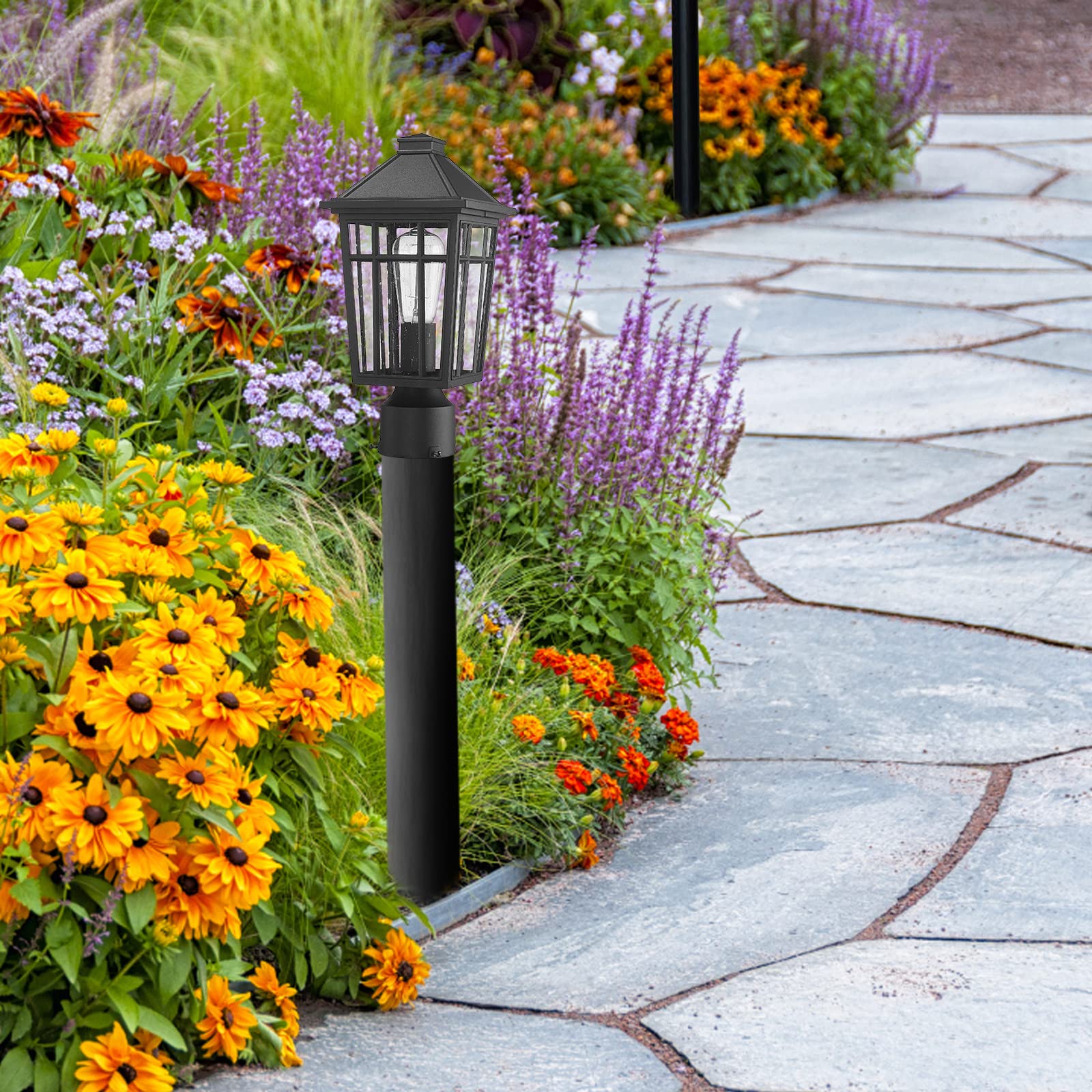 Darkaway Waterproof Aluminum Outdoor Post Light, Black Garden Lamp Fixture, 1 Pack