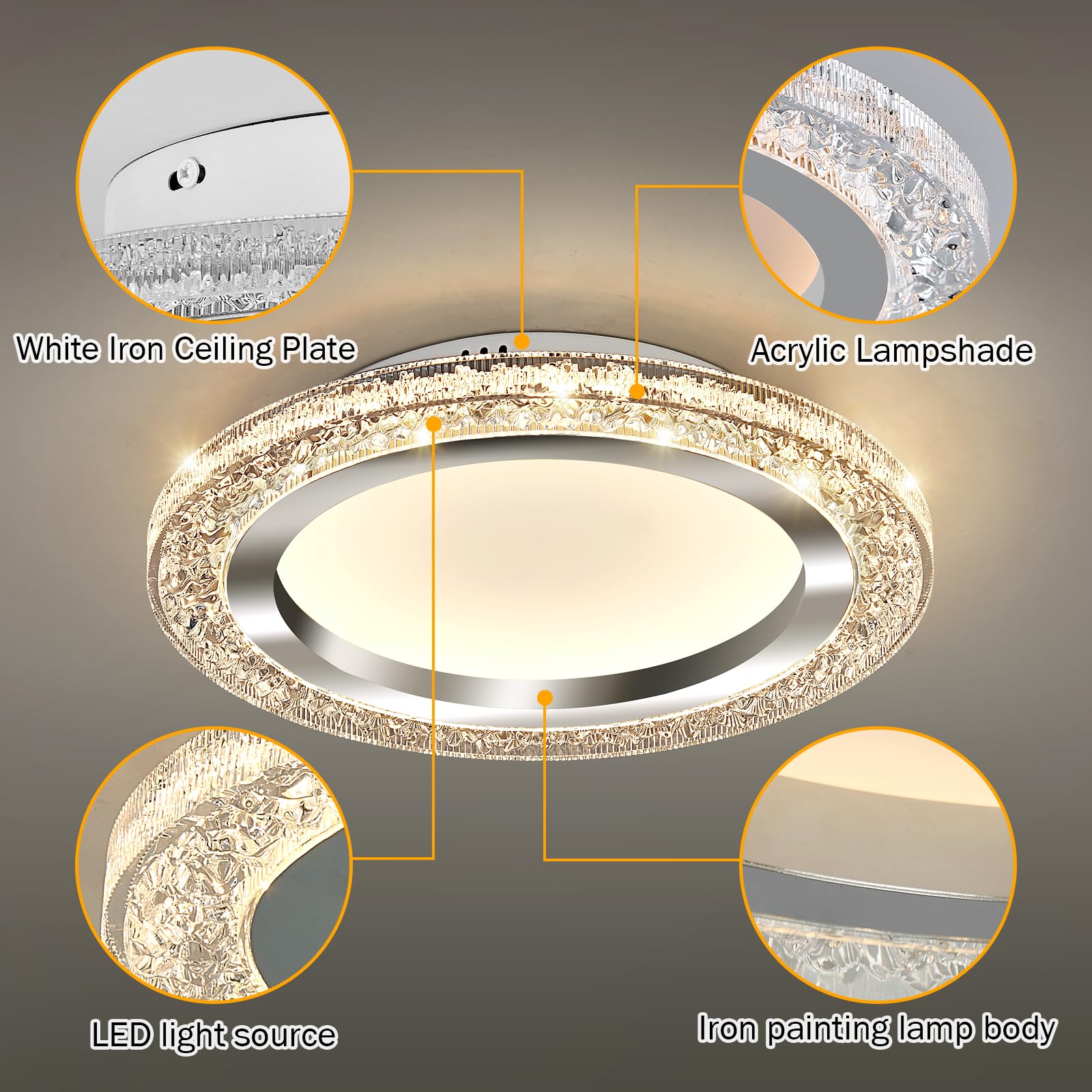 Uofus 28W Led Flush Mount Ceiling Light Chrome 12Inch Modern Round Ceiling Light Fixture 3000K-6000K Super Bright Circle Ceiling