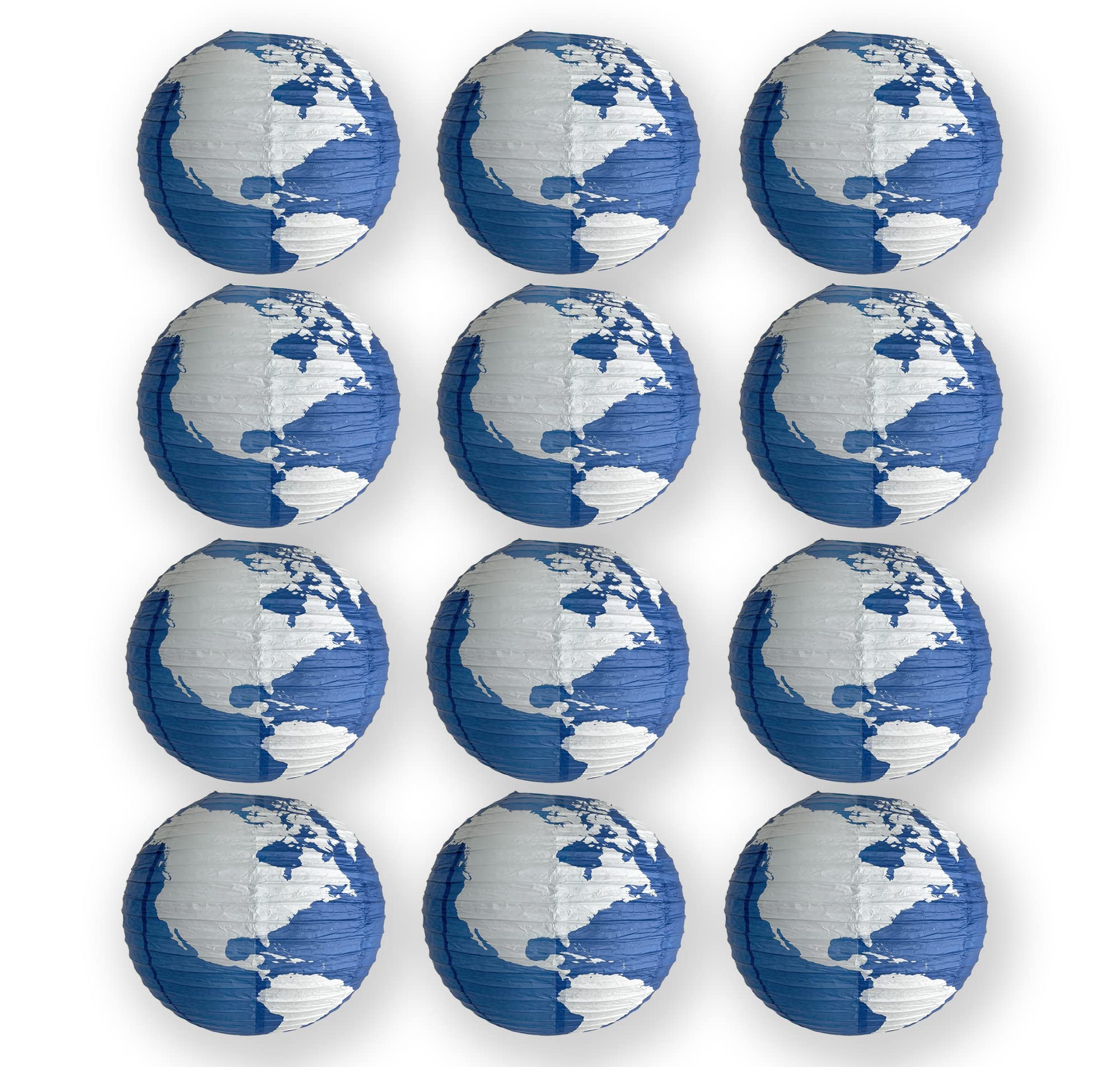Quasimoon 16 Inch Paper Lantern Set - 12 Pack Blue World Earth Globe Decorations